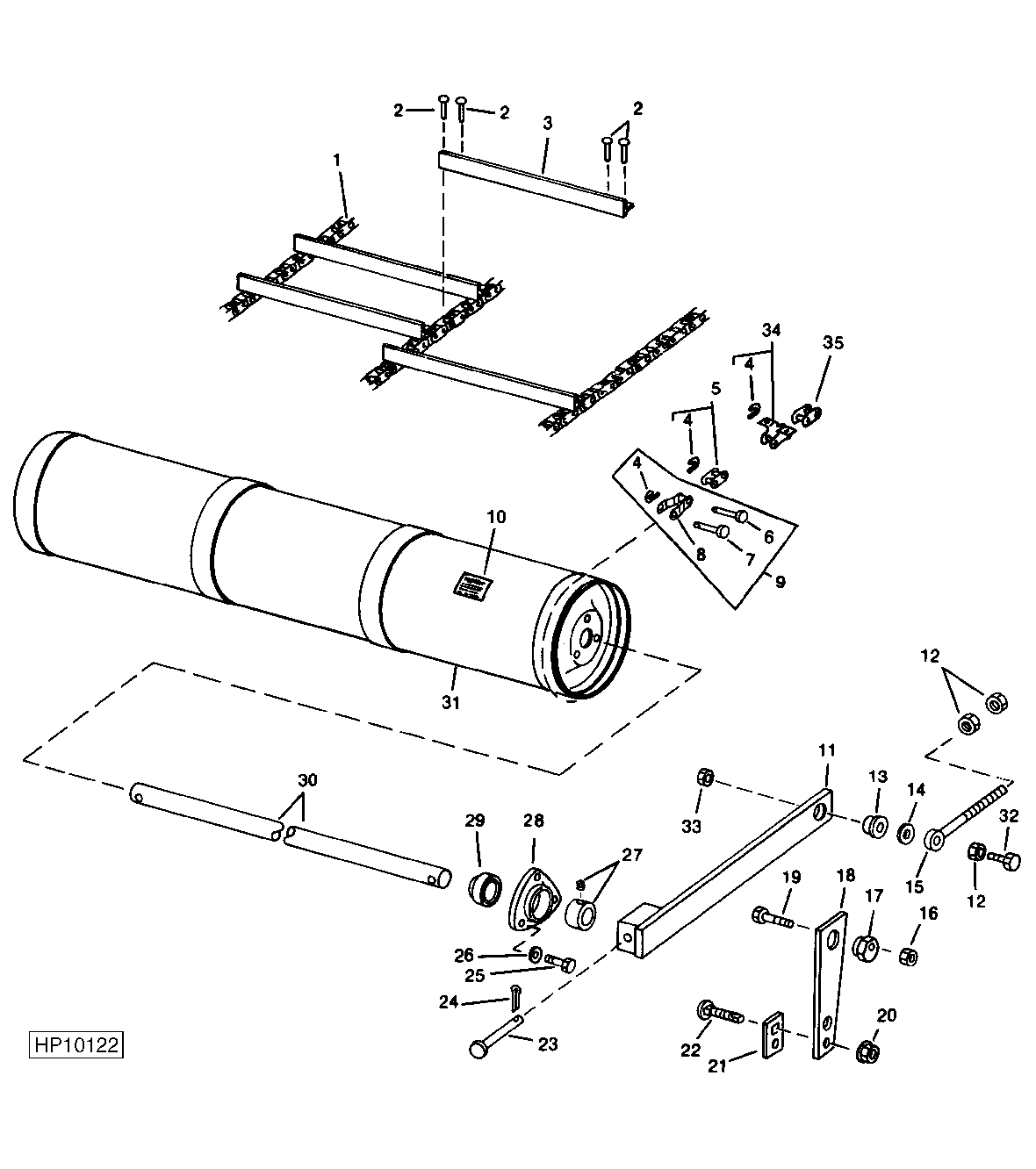 FEEDER CONVEYOR IDLER SHAFT, DRUM AND CHAIN