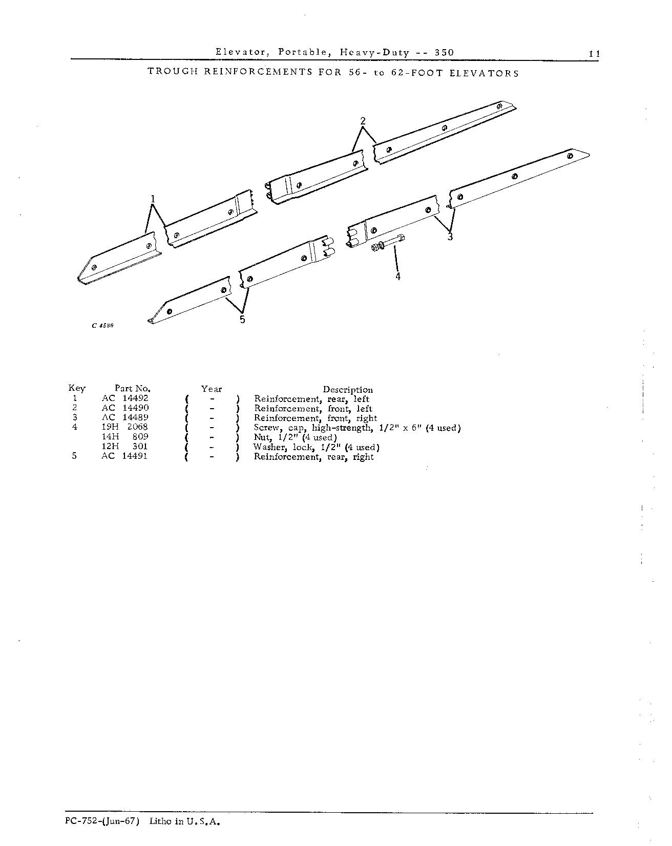 SUPPORTS, TROUGH: Trough, for 56- to 62-foot Elevators