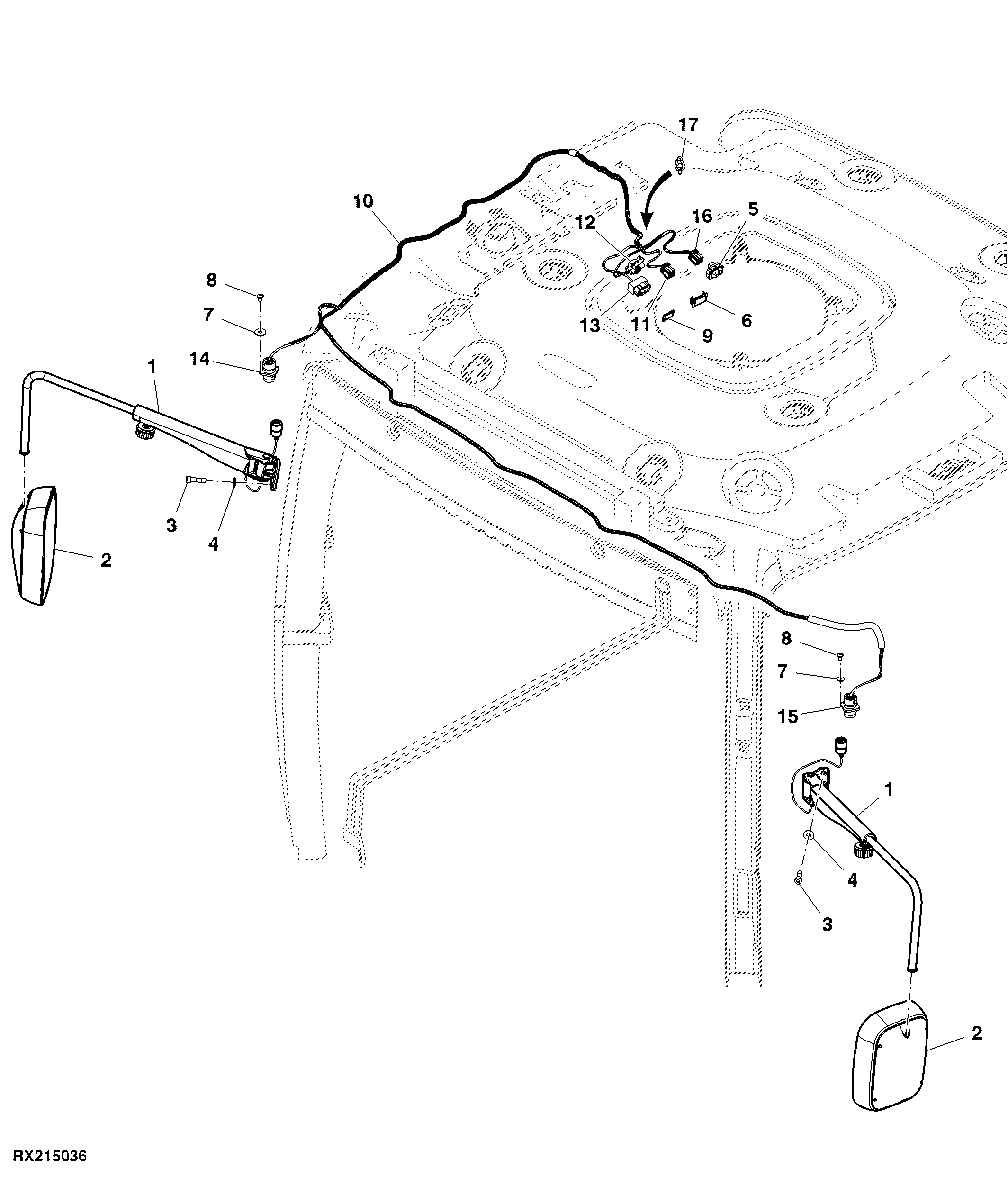 Front Exterior Mirror, Power Tilt, Rear View