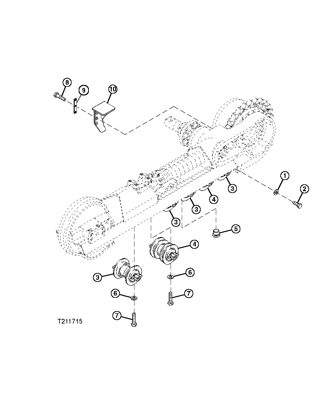 TRACK CHAIN FLANGE ROLLER MOUNTING, FASTENERS AND SPROCKET GUARDS