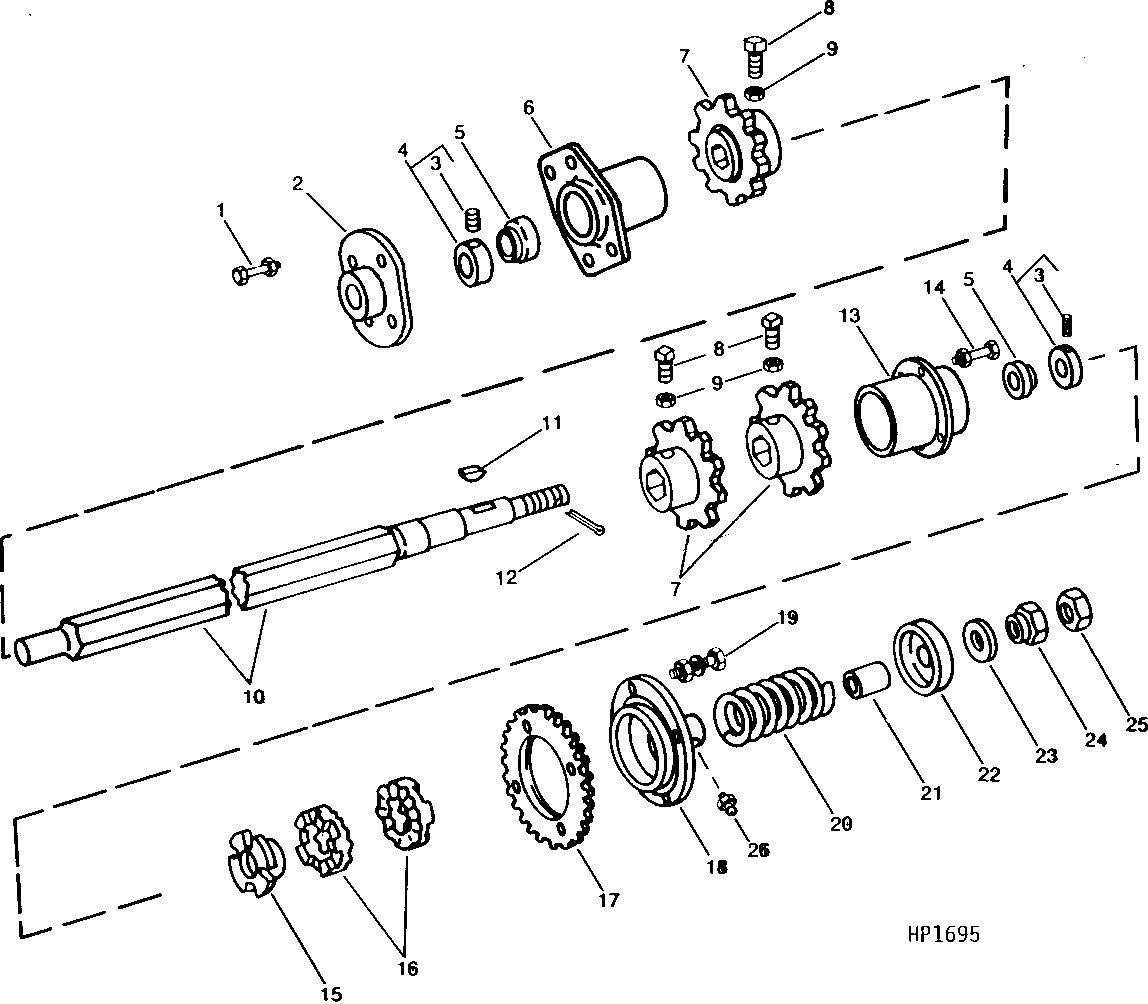 Feeder House Upper Shaft and Sprockets (Regular Variable Drive) ( - 551900)
