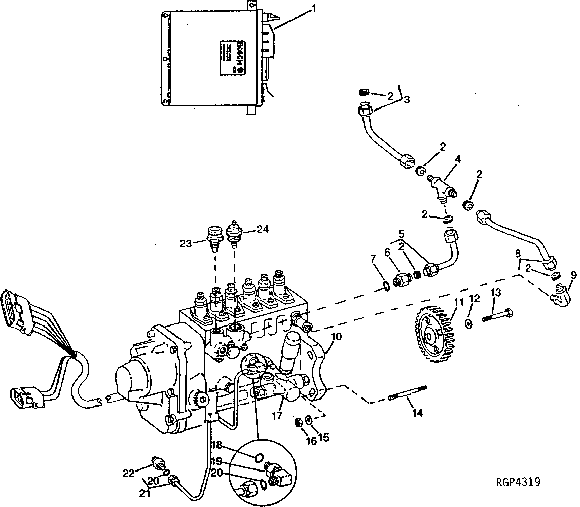FUEL INJECTION PUMP, LUBE LINE AND ENGINE CONTROLLER