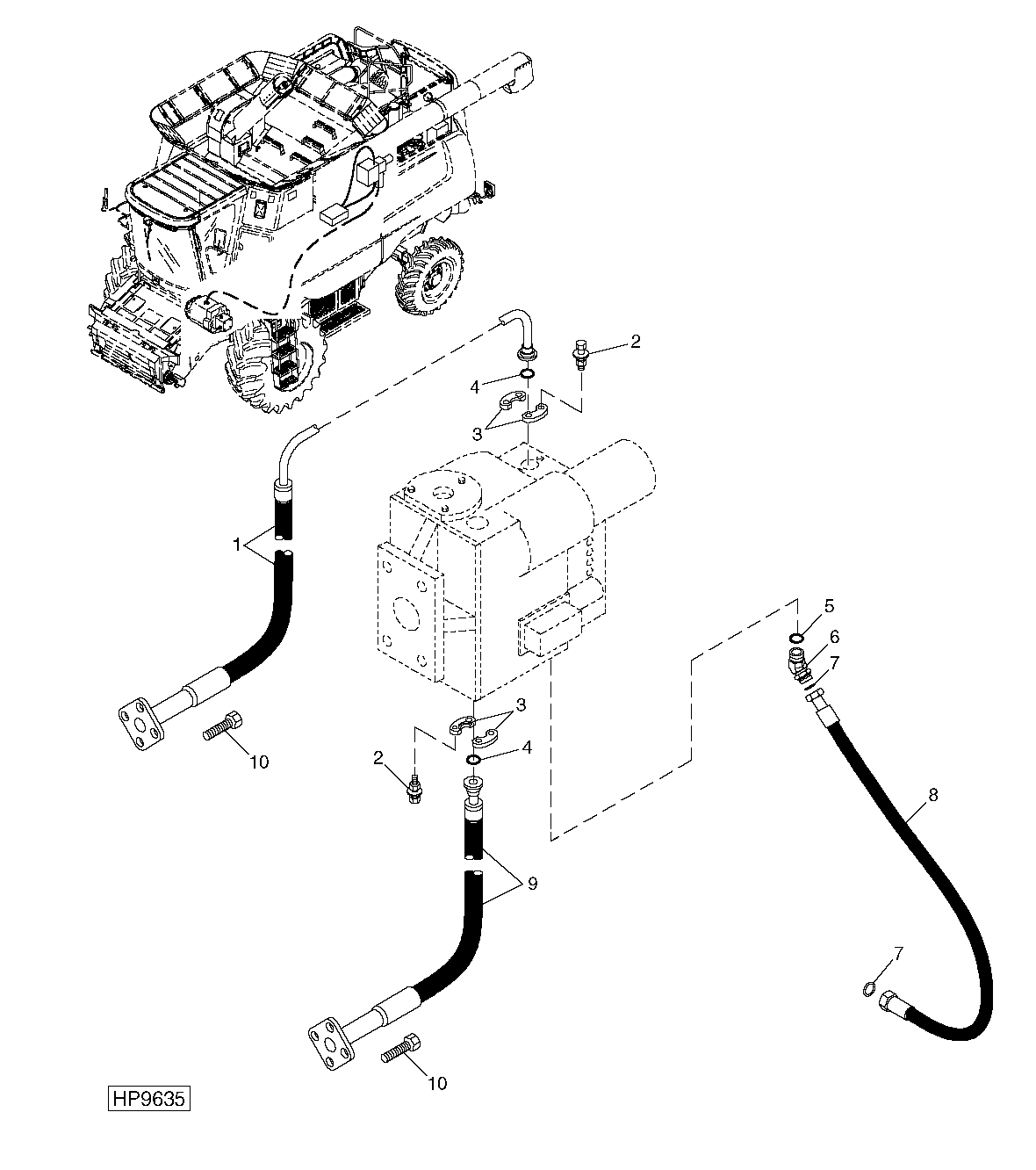 Hydrostatic Drive Hoses, Upper (With Power Rear Wheels)