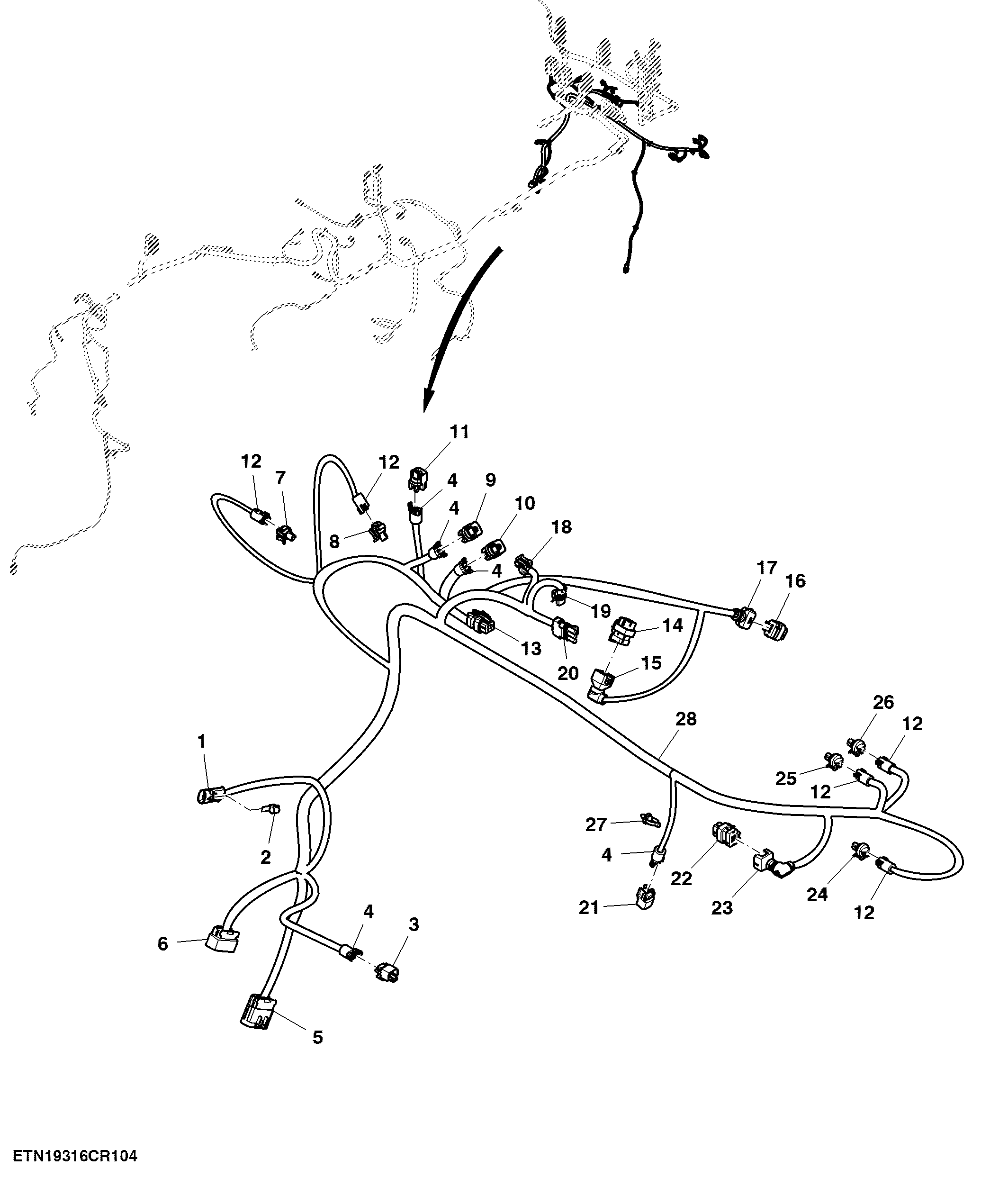 Wiring Harness, Chassis, T2 Engine (4/4) ( - 914100)