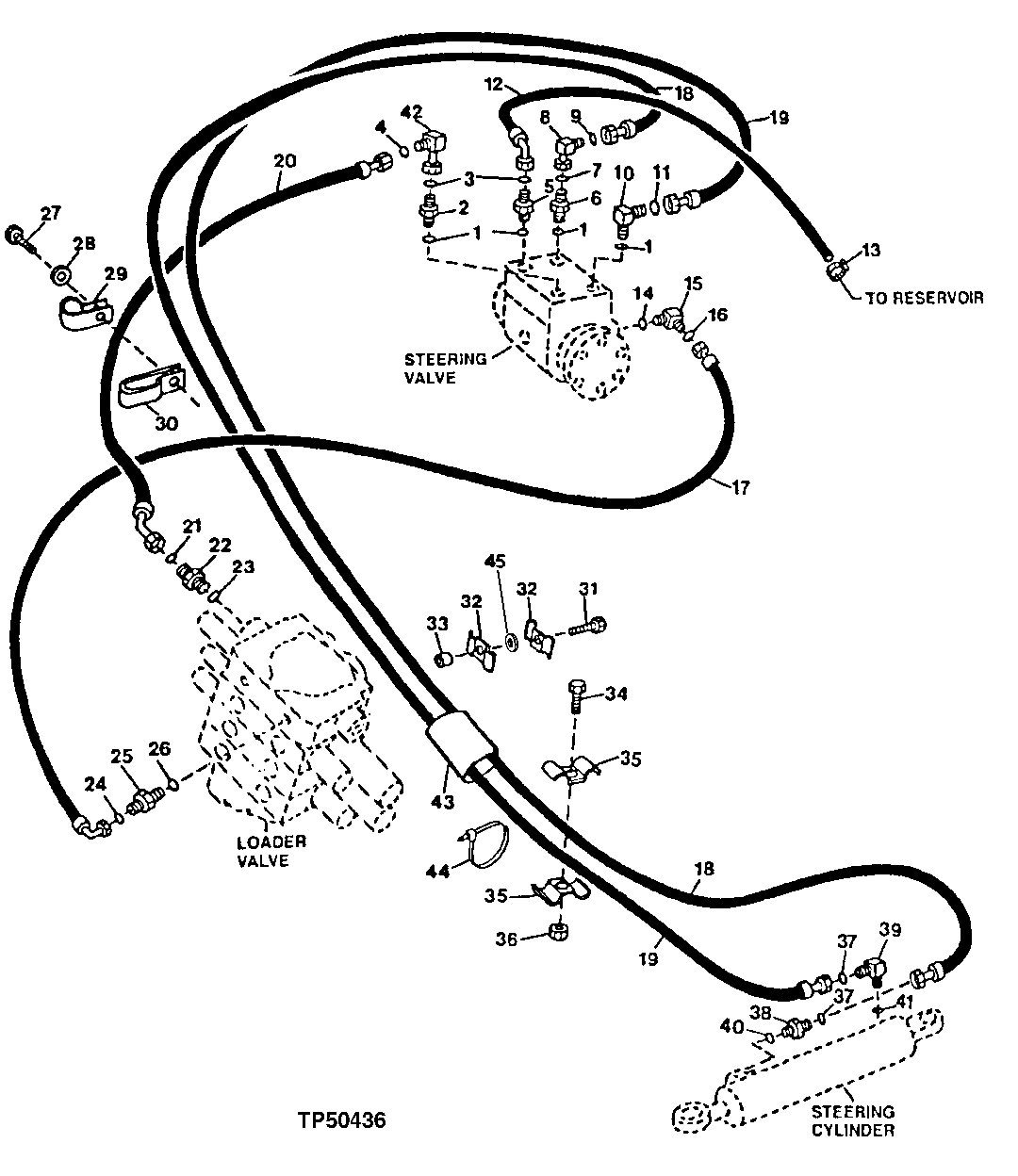 STEERING VALVE AND STEERING CYLINDER HYDRAULICS (w/o MFWD) (801200 - )