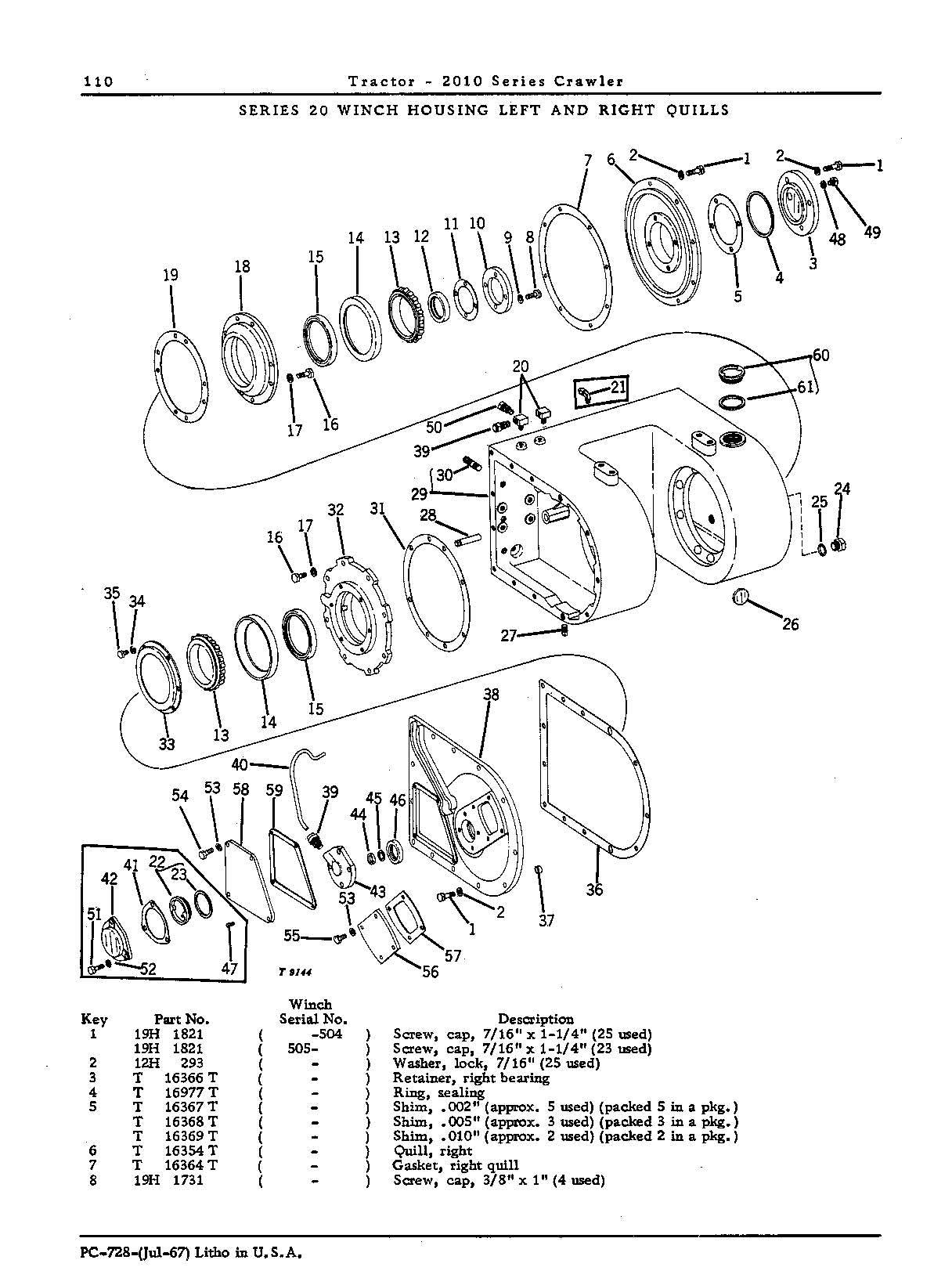 Winch housing, left and right quills
