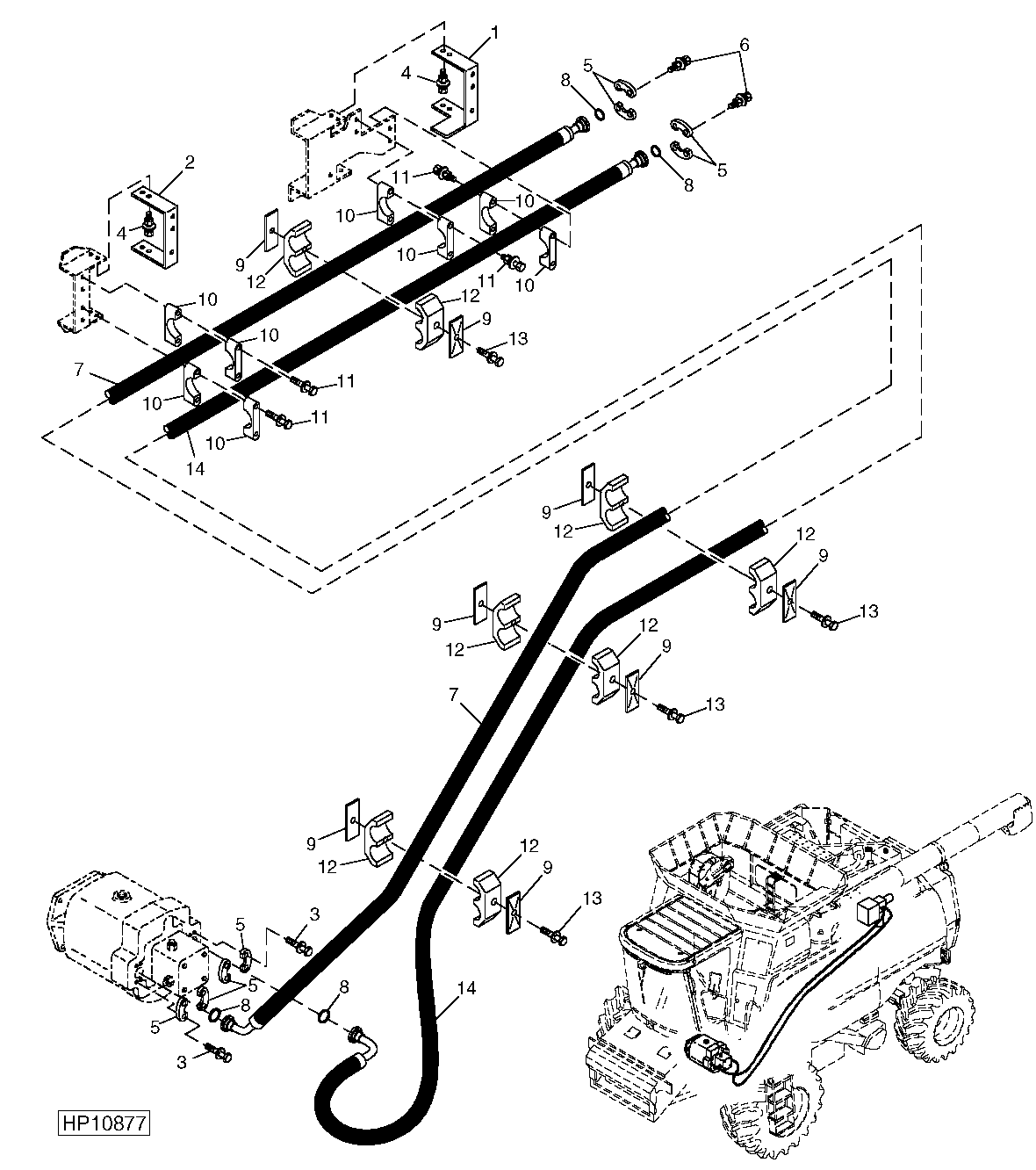 HYDROSTATIC DRIVE HOSES, LOWER (FOUR WHEEL DRIVE)