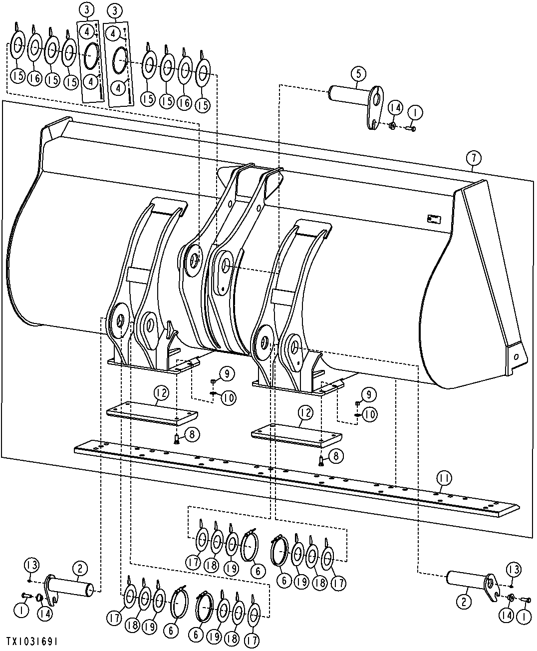 LOADER BUCKETS, BUCKET PINS AND CUTTING EDGE (STD.) (S.N. 618146-)