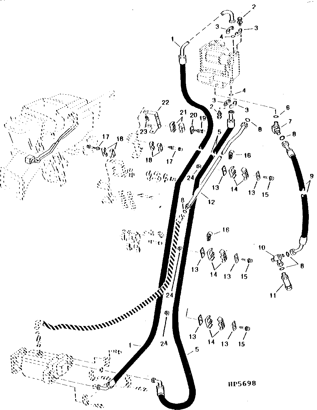 Hydrostatic Drive Oil Lines and Hoses, Lower (Two Wheel Drive) (655401 - )