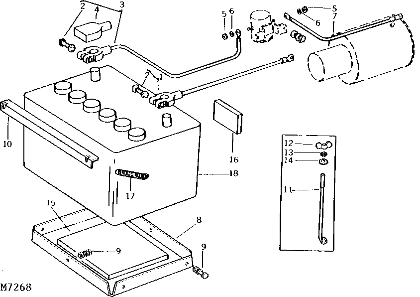 BATTERY AND STARTER CABLES AND BATTERY BASE