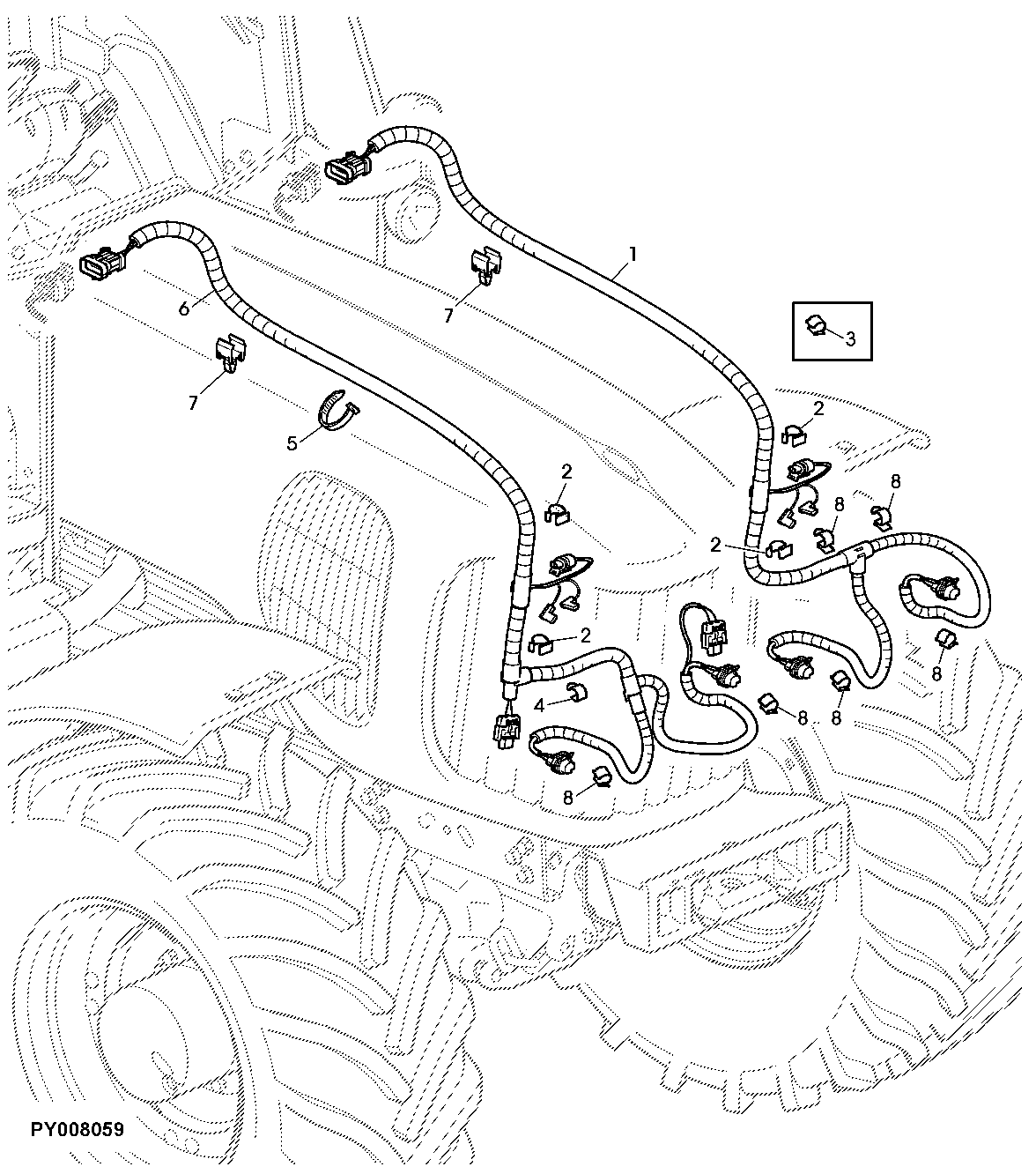 WIRING HARNESS, HEADLIGHTS AND WORKLIGHTS (FRONT GRILLE)