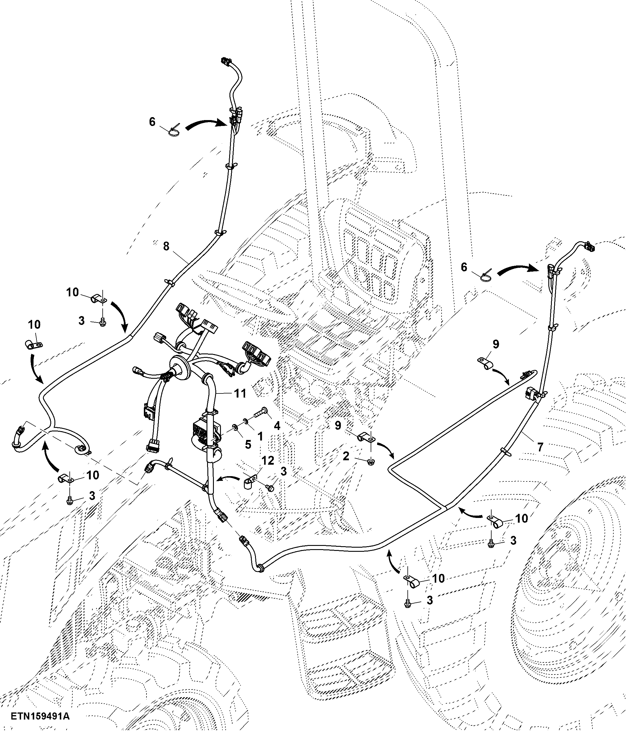 Rear Wiring Harness, 12X12 Transmission, W/O Mid Control Valve