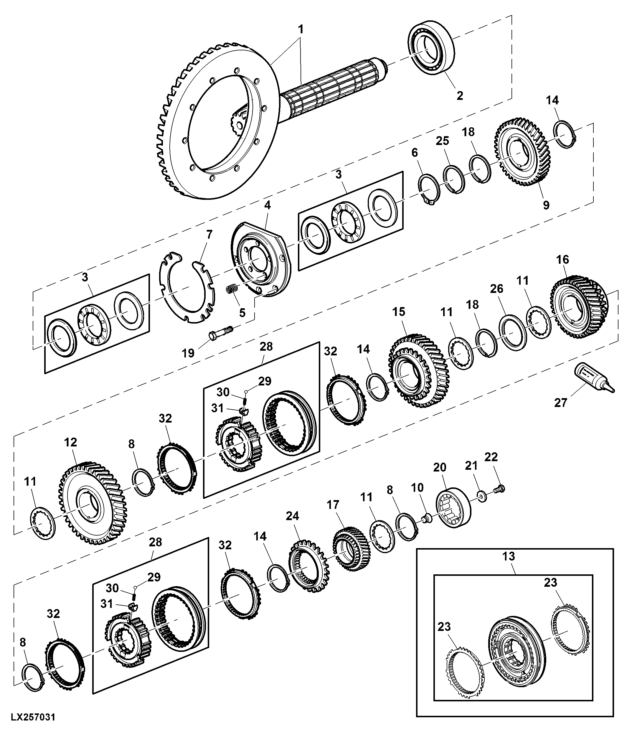 DIFF. DRIVE SHAFT/RING GEAR, 4-RANGE TRANSM. (8/47 OR 10/53 GEARING)
