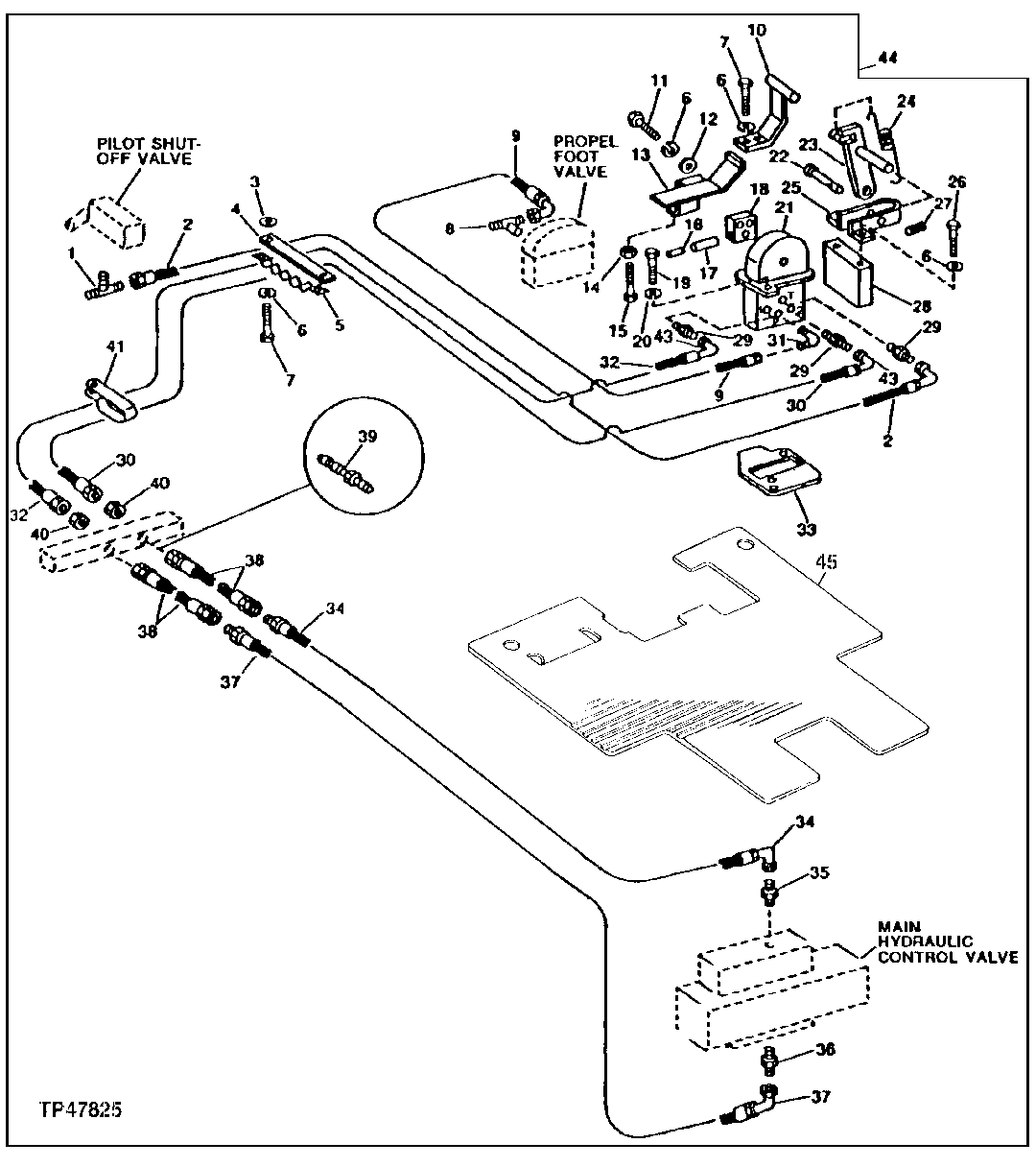 AUXILIARY FUNCTION VALVE, HOSES, CIRCUIT RELIEF VALVES AND PEDAL LOCK