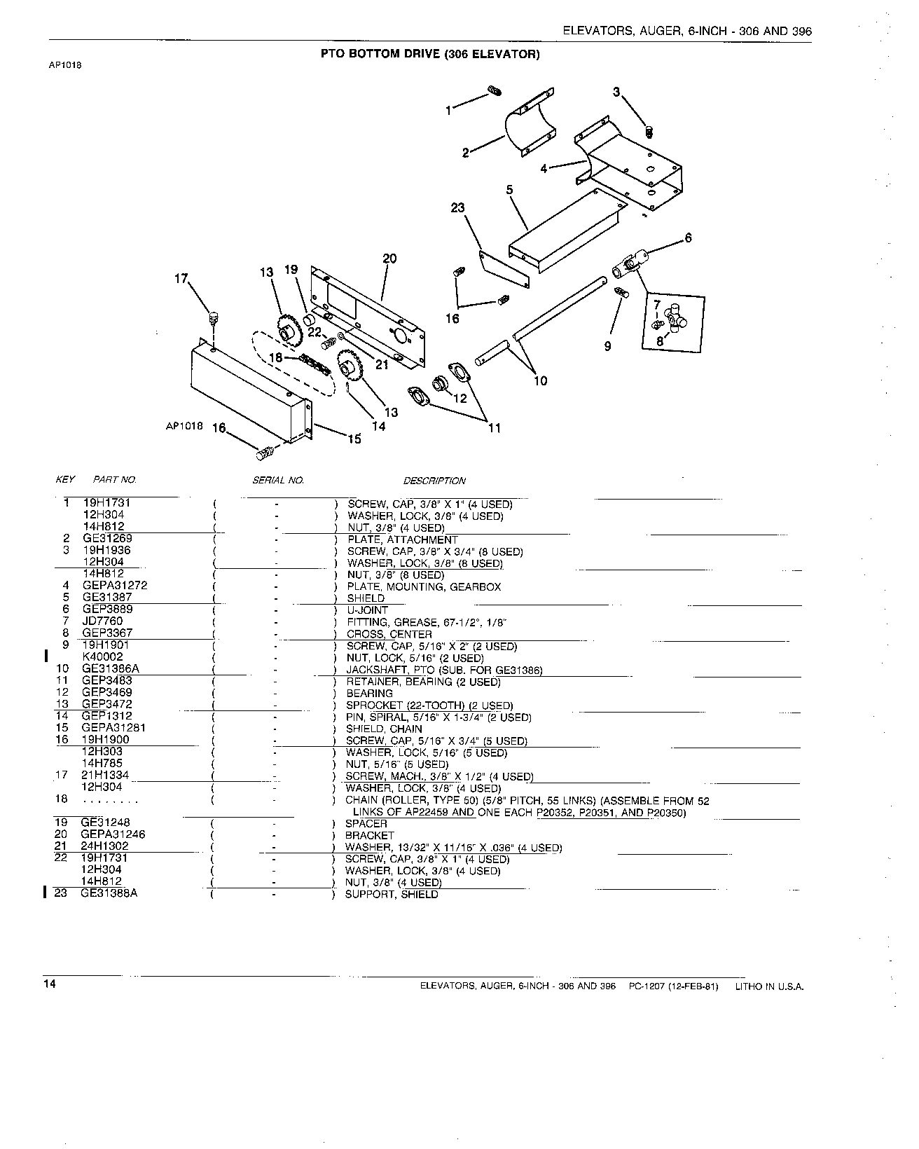 DRIVE, COTTOM, PTO (306 ELEVATOR)