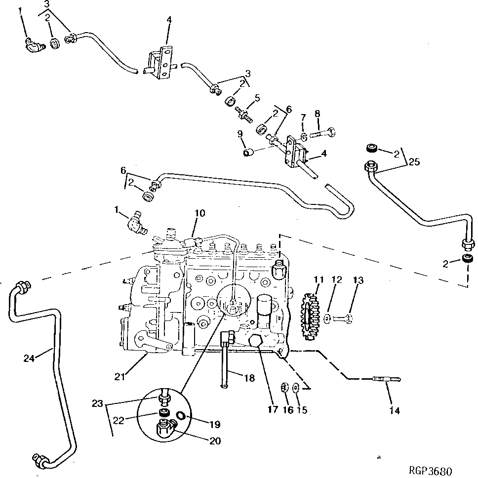 FUEL INJECTION PUMP, FUEL CONTROL LINES AND LUBE PIPE