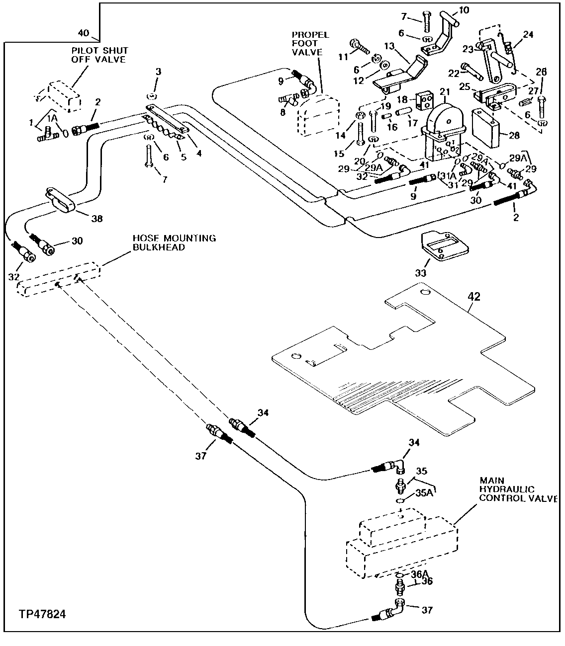 AUXILIARY FUNCTION VALVE, HOSES, PEDAL, CIRCUIT RELIEF VALVES AND PEDAL LOCK