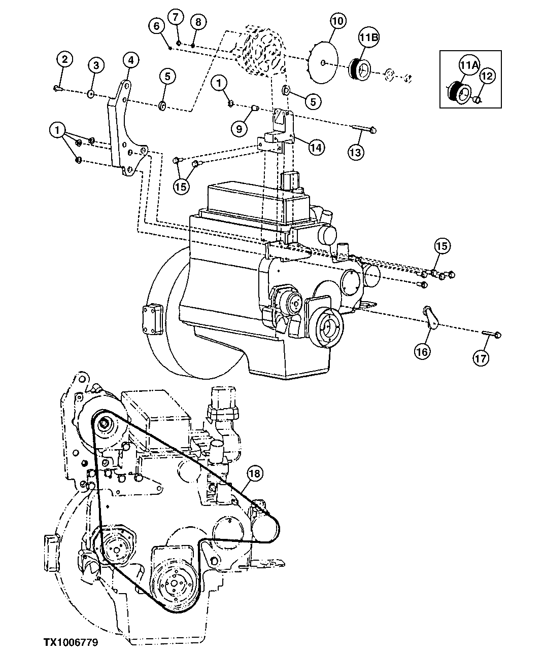 ALTERNATOR MOUNTING BRACKETS AND BELT (55 AMP) (WITH AIR CONDITIONING)