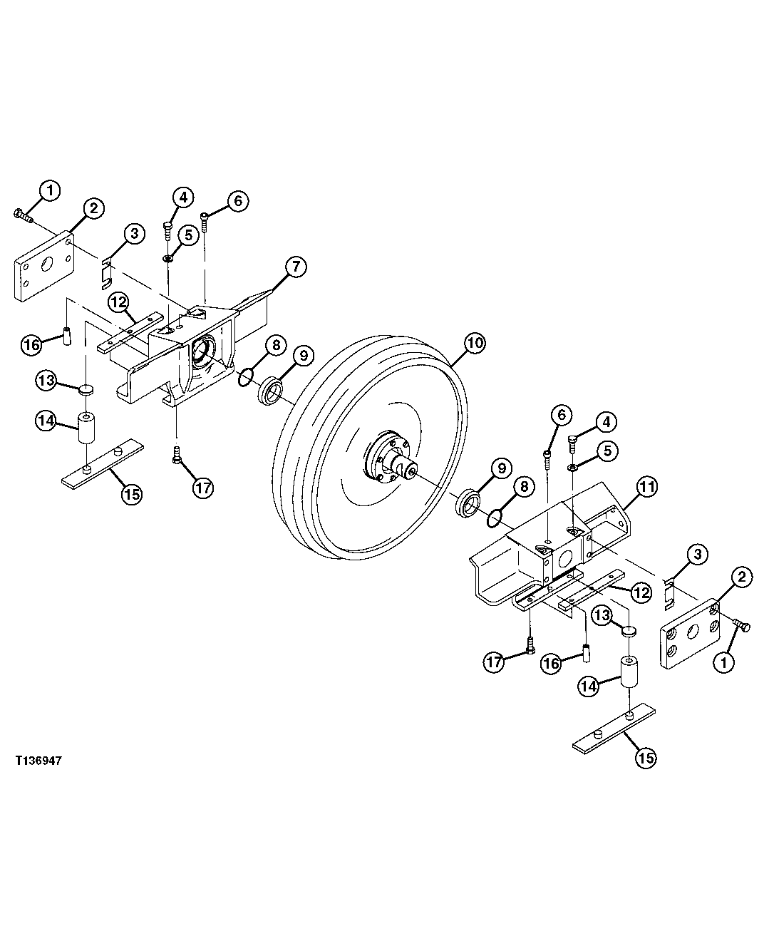 Track Idler Wheel, Bracket And Guide Complete Assembly