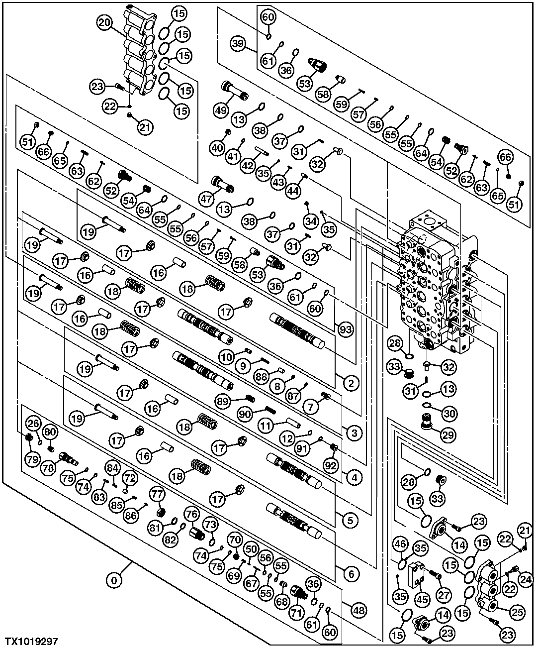 Control Valve Body and Spools (5 Spool Side)
