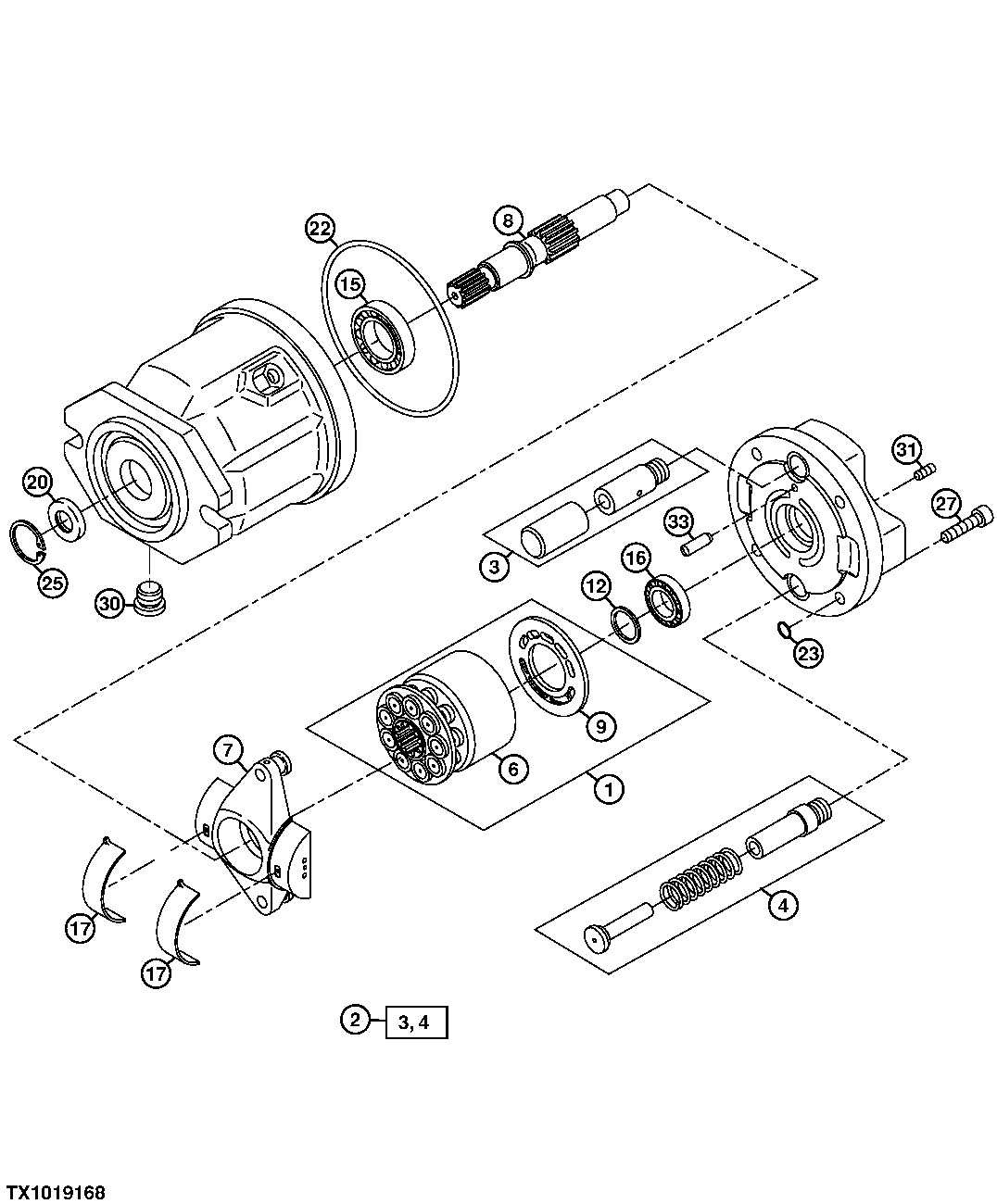 Main Hydraulic Pump Drive Shaft, Swash Plate / Block and Pistons