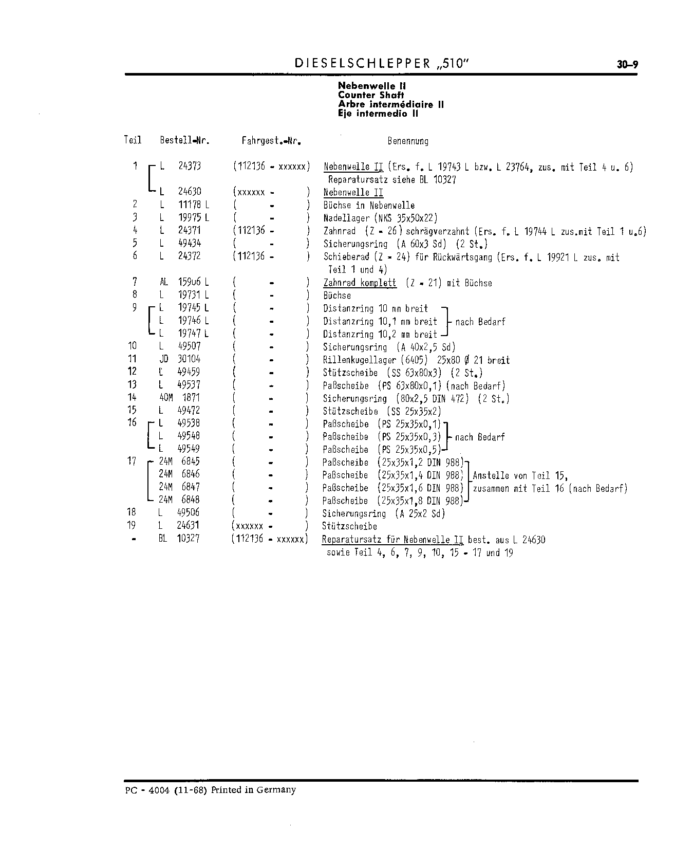 Counter Shaft (Continued)