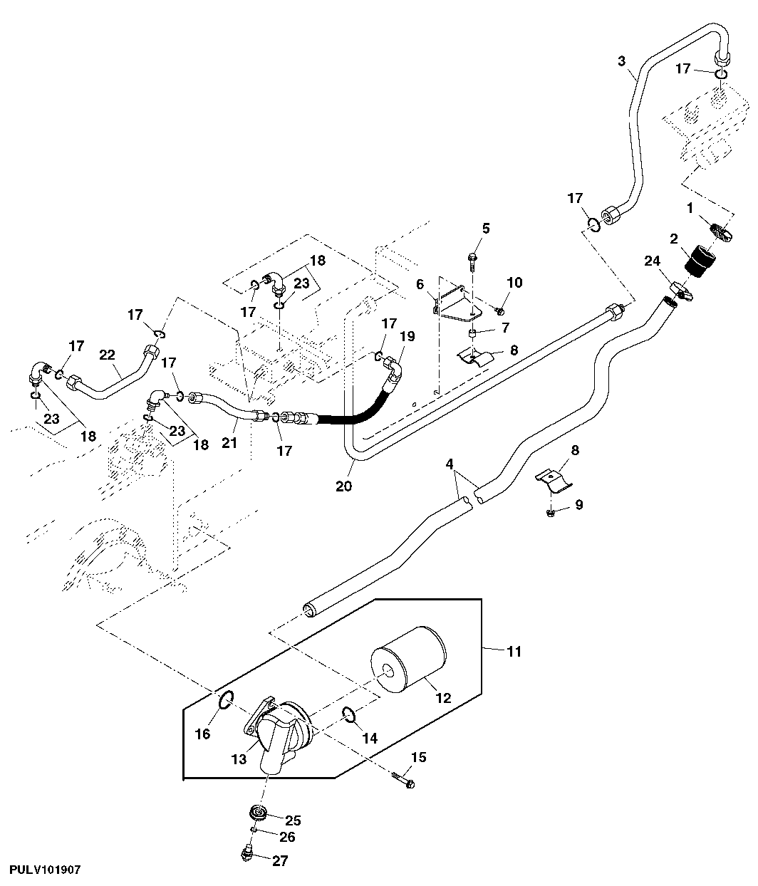 HYDRAULIC FILTER, SUCTION LINE, ROCKSHAFT SUPPLY LINE (WITHOUT CAB)
