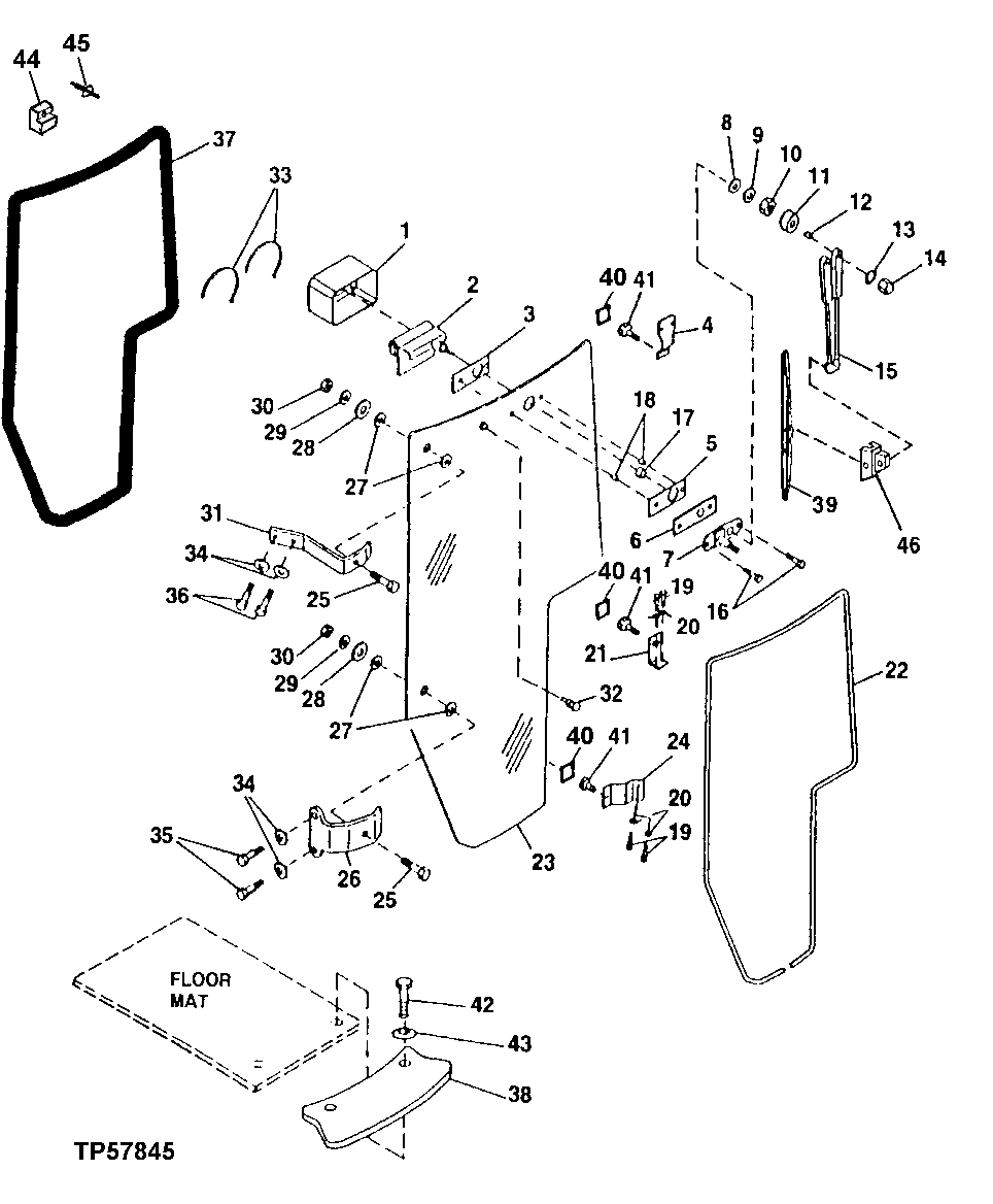 CAB ONE PIECE FRONT WINDSHIELD GLASS AND WIPER MOTOR