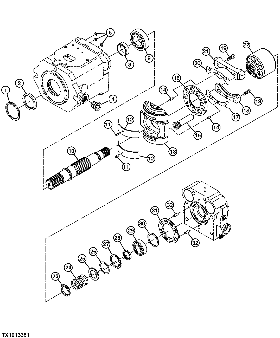 Hydrostatic Pump Drive Shaft, Swash Plate, and Pistons