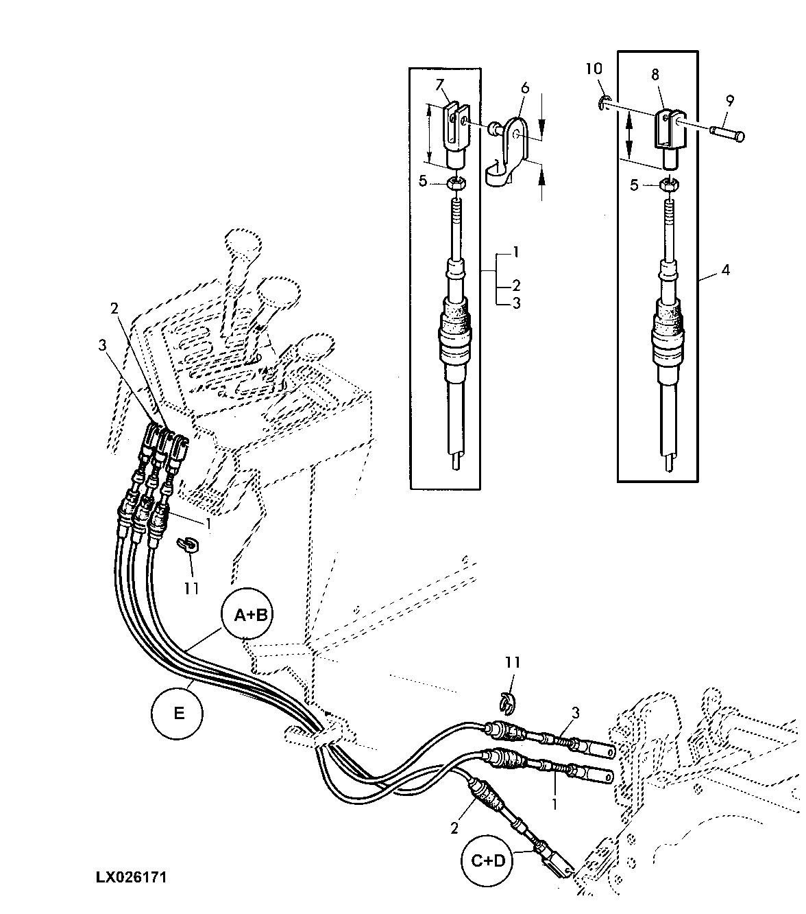 BOWDEN CABLES FOR RANGE SHIFT (POWRQUAD WITH REVERSER CONTROL AT SHIFT CONSOLE)