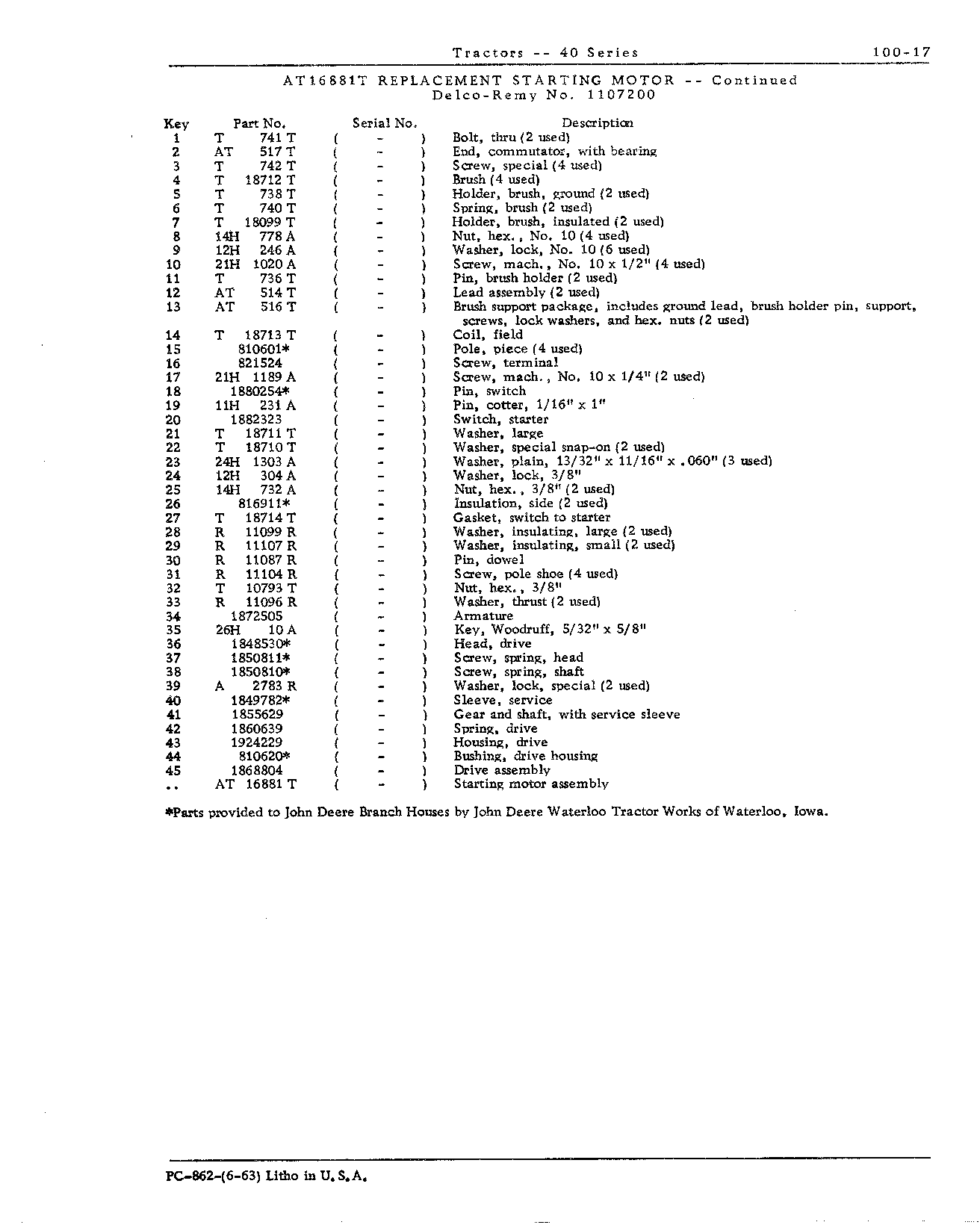 Starting motor, replacement (Continued)
