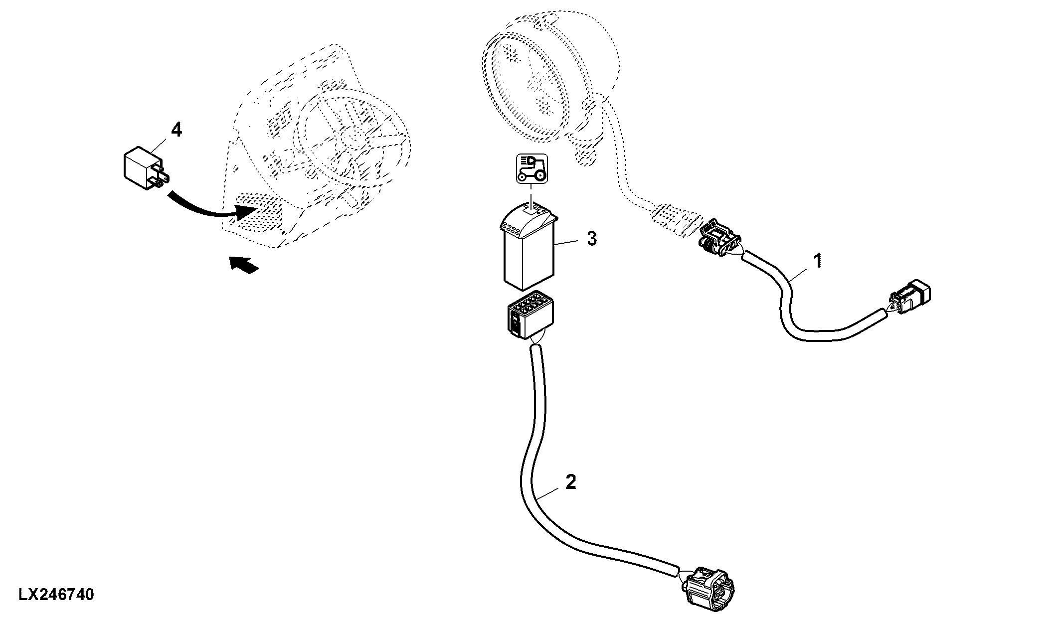 Wiring Harness, Work Lights, Front, H4
