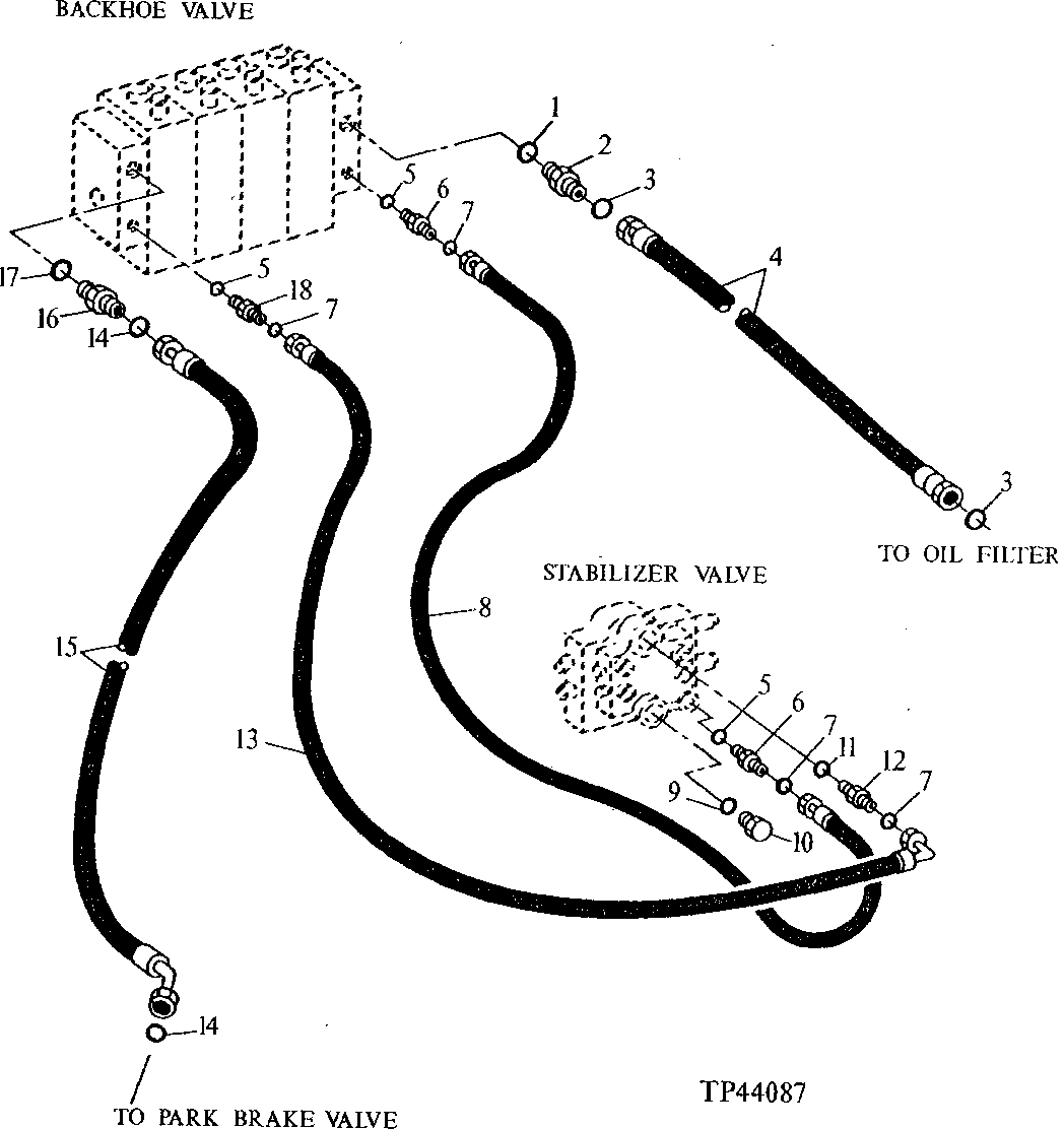 BACKHOE AND STABILIZER VALVE PRESSURE AND RETURN HYDRAULICS ( - 872328)