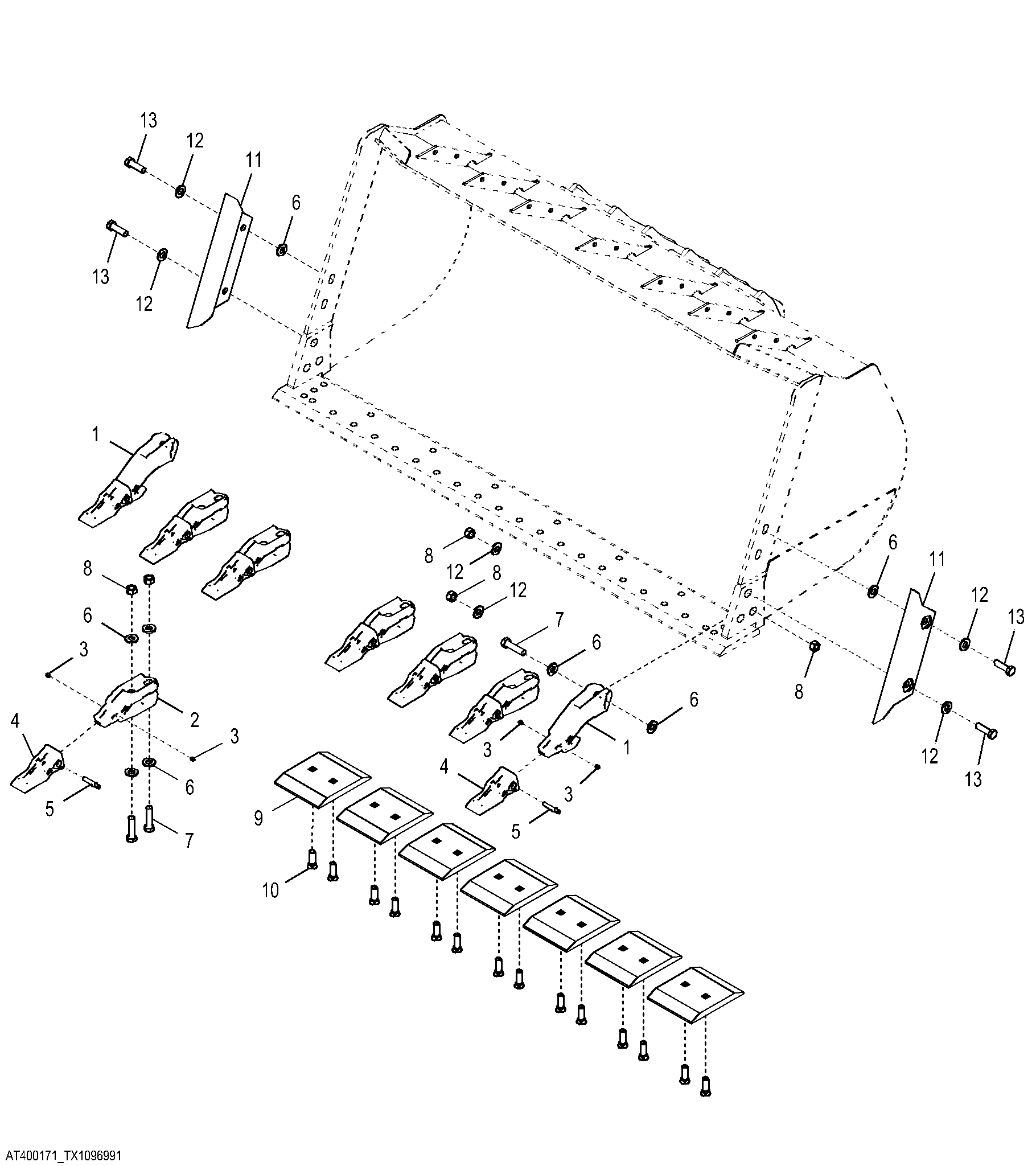 Bucket Teeth with Segments for 5.5 m³ (7.25 yd³) Bucket