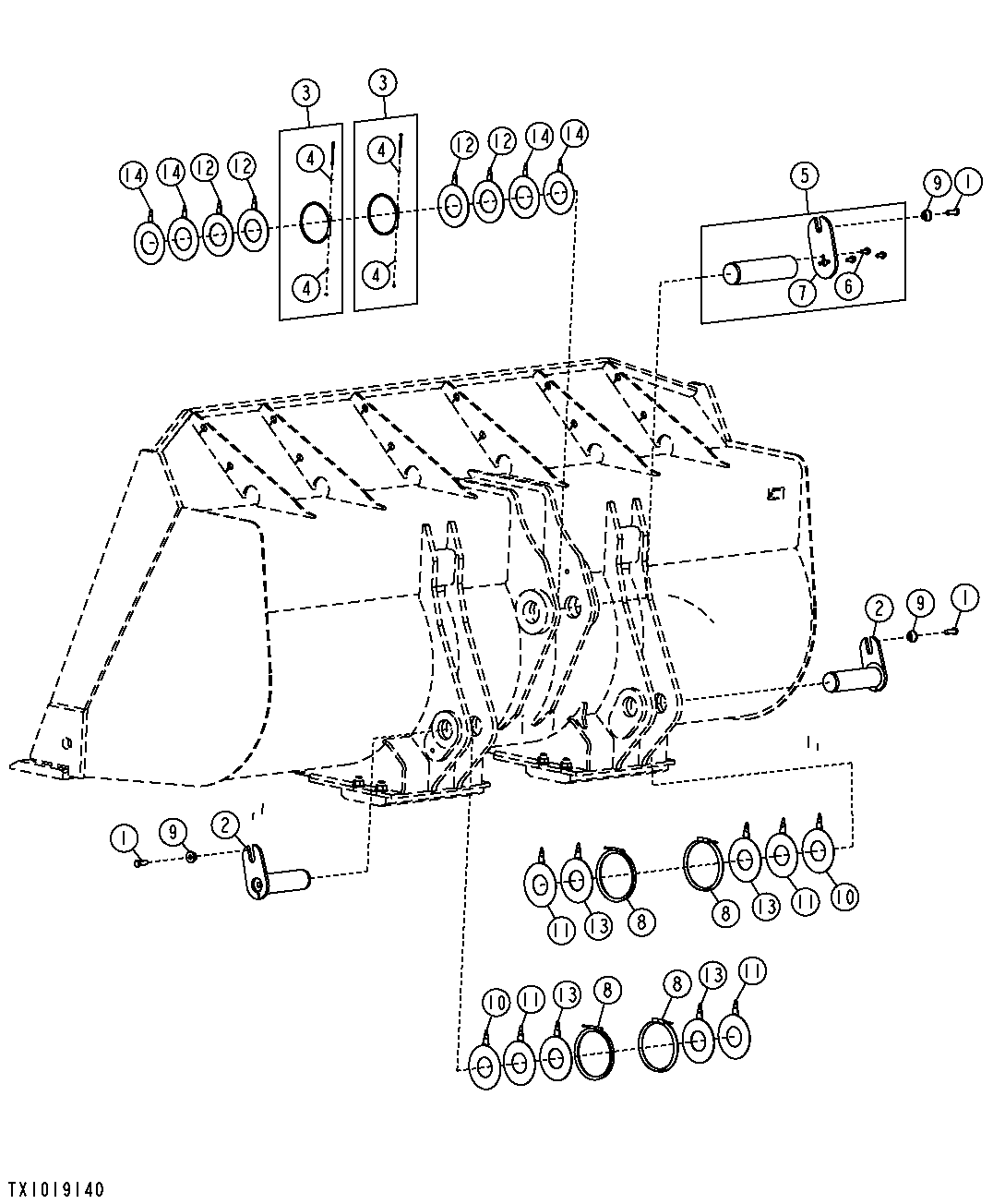 LOADER PINS LESS BUCKET (NEVERGREASE) (SN 612711-)