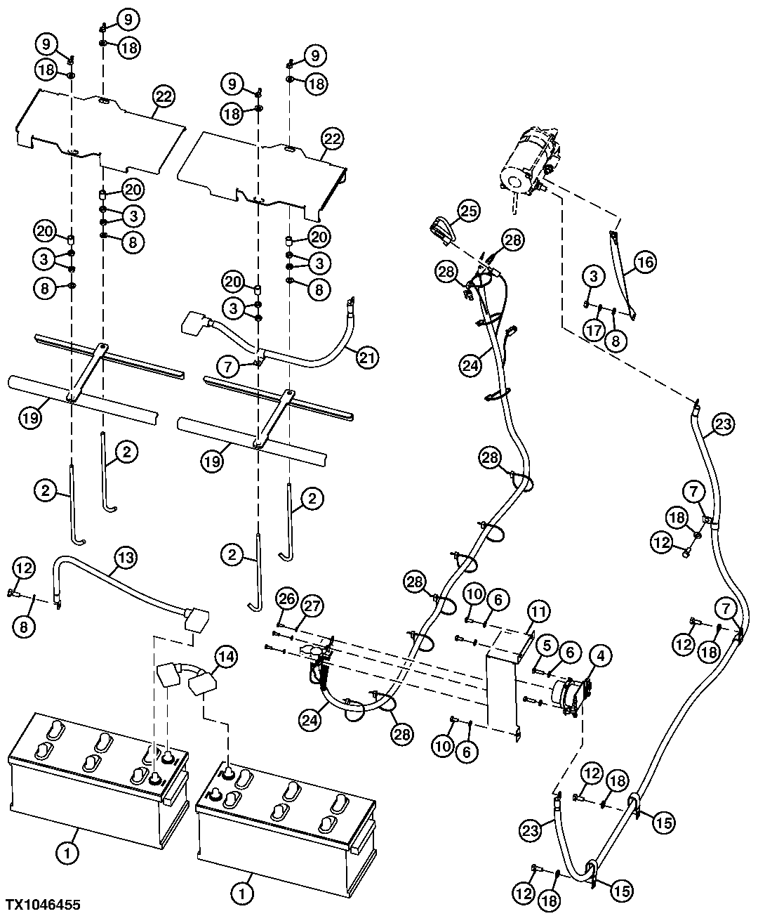 Batteries, Support, Cables, Wiring Harness and Relay