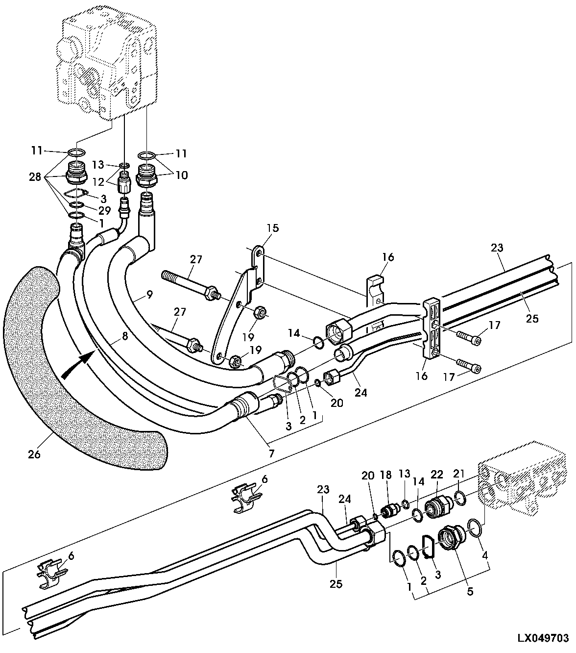 OIL LINES FOR M-ICV OR E-ICV CONTROL VALVE, RH / CENTER (CAB)