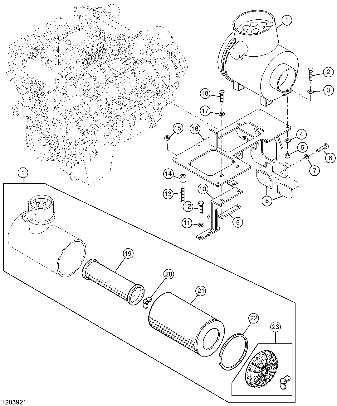 Engine Air Cleaner, Air Cleaner Mounting Bracket And Elements