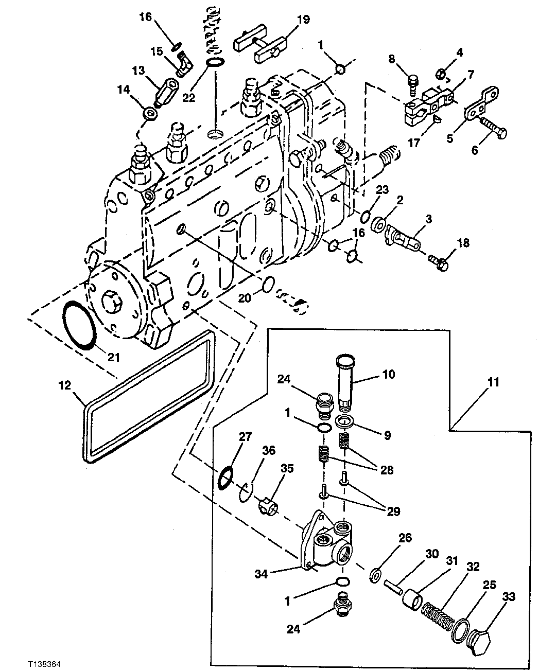 FUEL INJECTION PUMP LEVERS AND TRANSFER PUMP