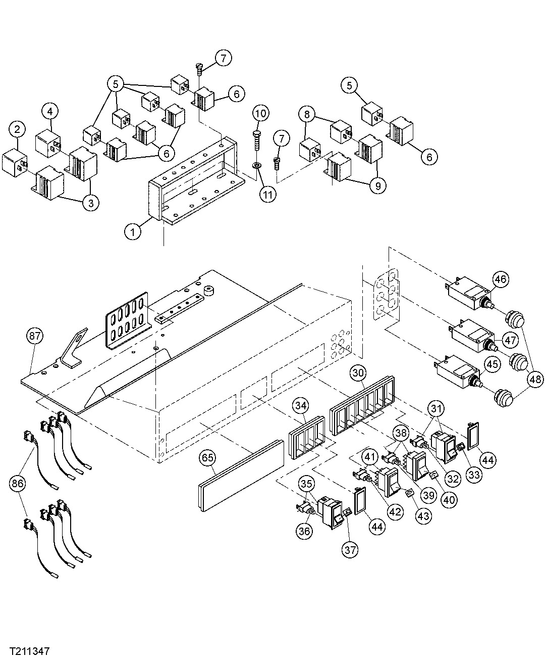 CAB OVERHEAD CONSOLE RELAYS AND SWITCHES (S.N. 006200-)