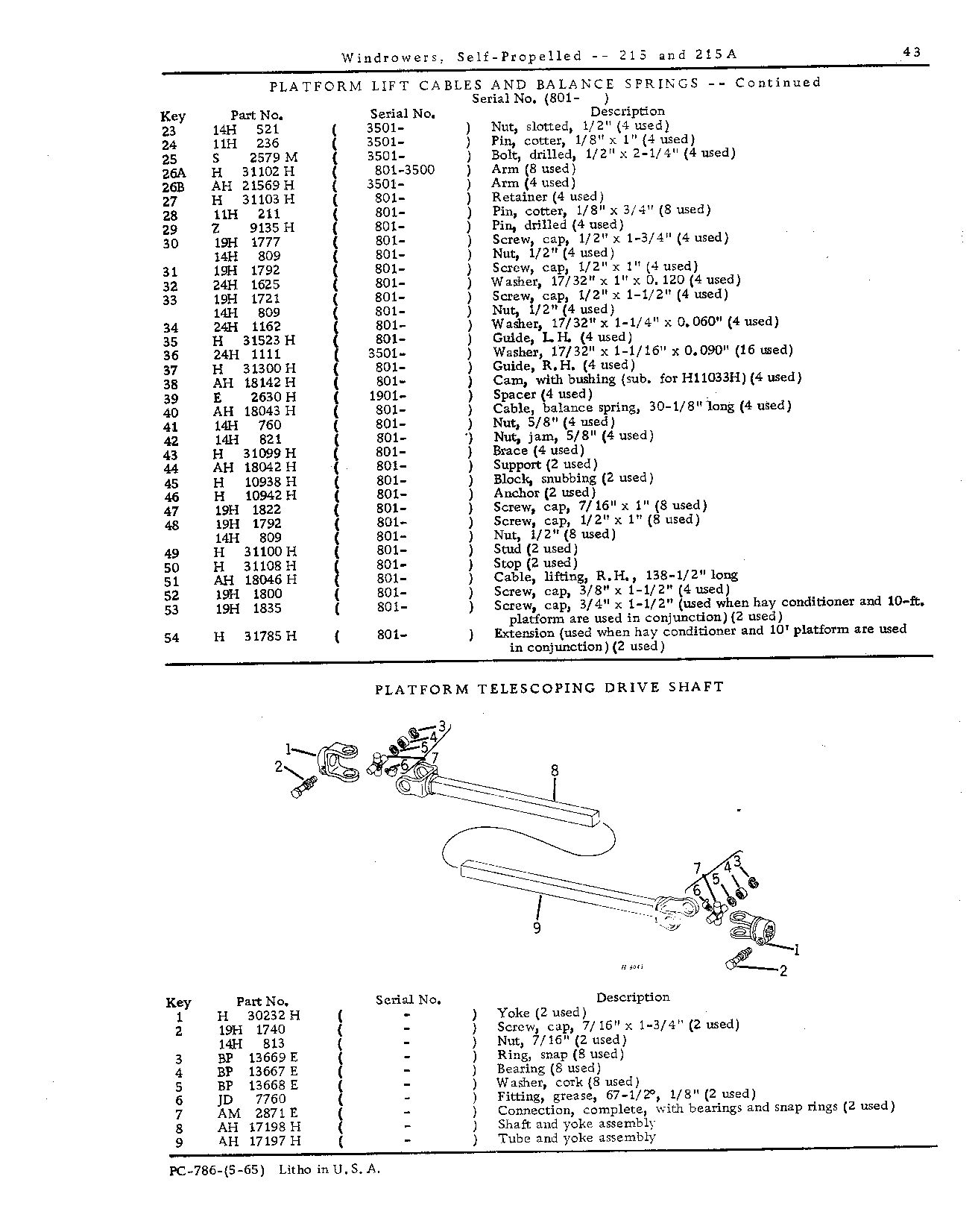 Platform telescoping drive shaft