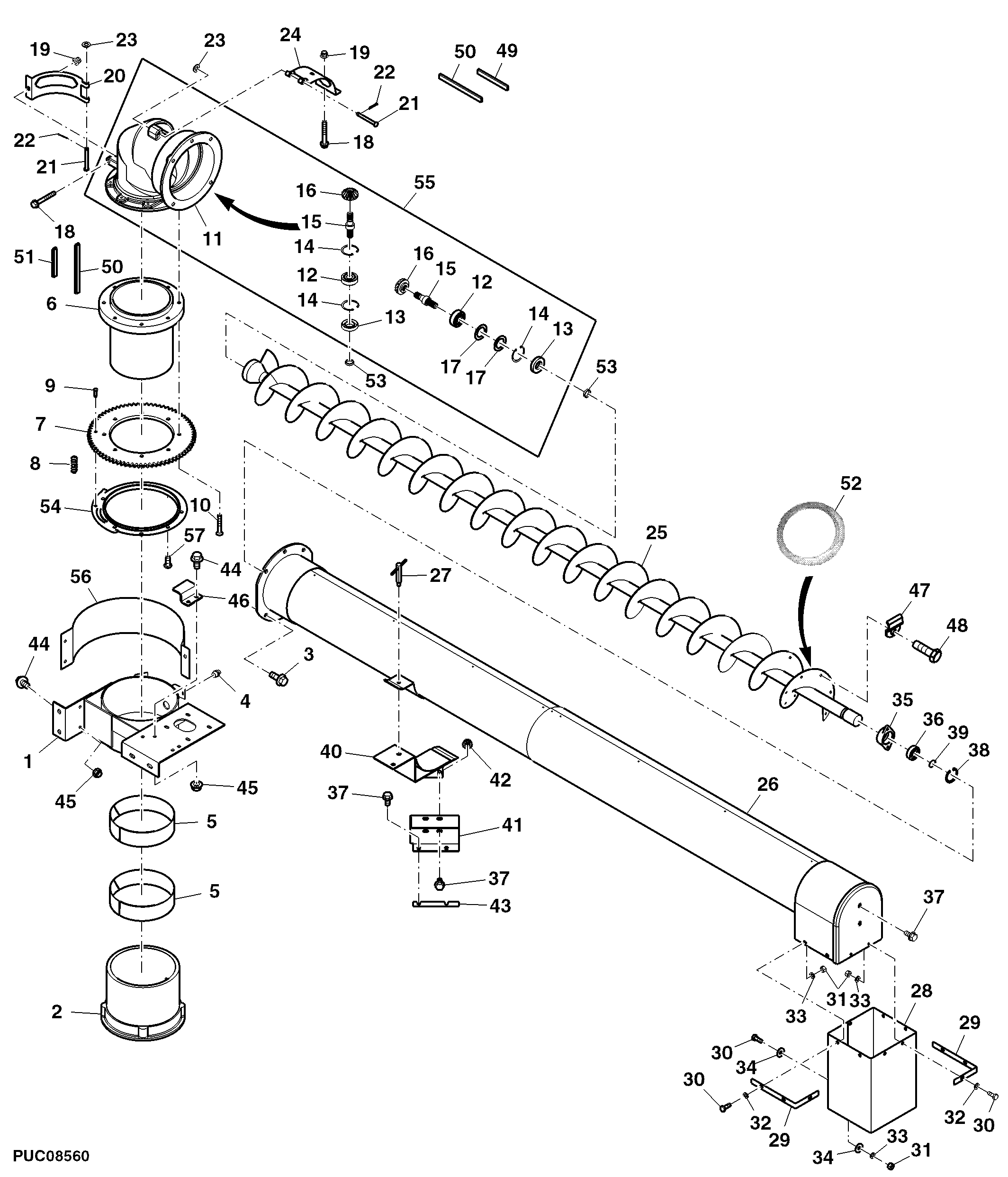 Grain Tank Unloading Auger, JD3029 Engine Grain Tank Version
