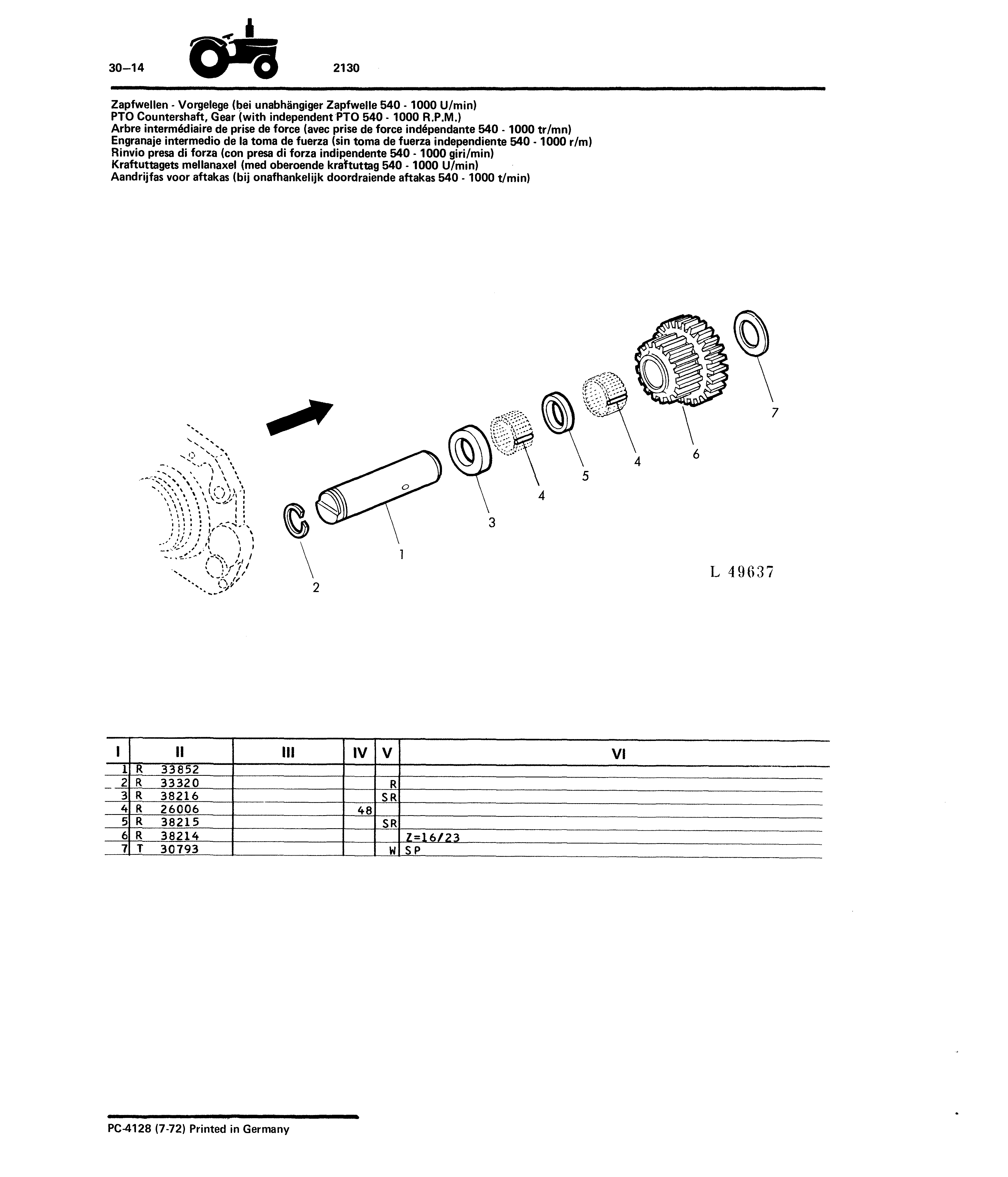 PTO Countershaft, Gear (with Independent PTO 540-1000 R.P.M.)