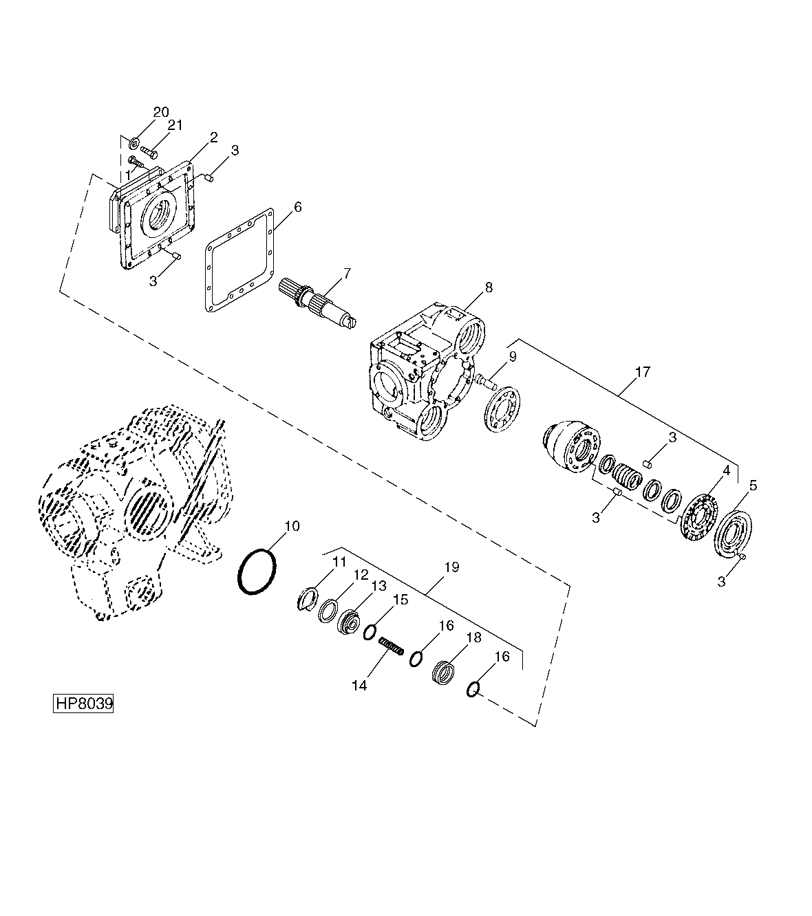 HYDROSTATIC DRIVE PUMP, FRONT COVER AND SHAFT