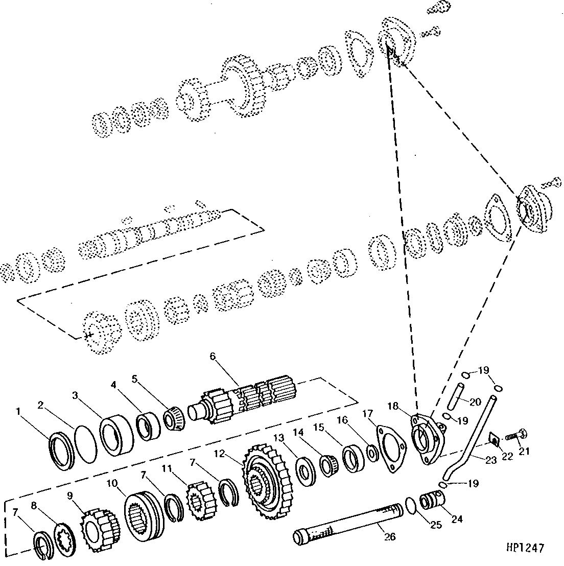 TRANSMISSION PINION SHAFT, GEARS, AND BEARINGS