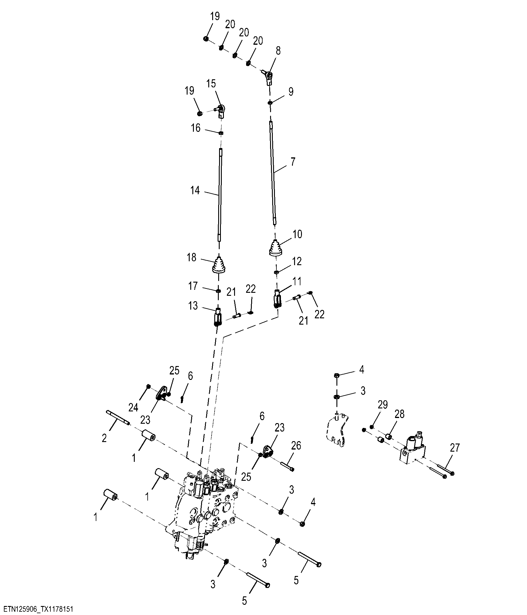 Loader Valve Linkage, Fifth Function with Electrohydraulic Auxiliary