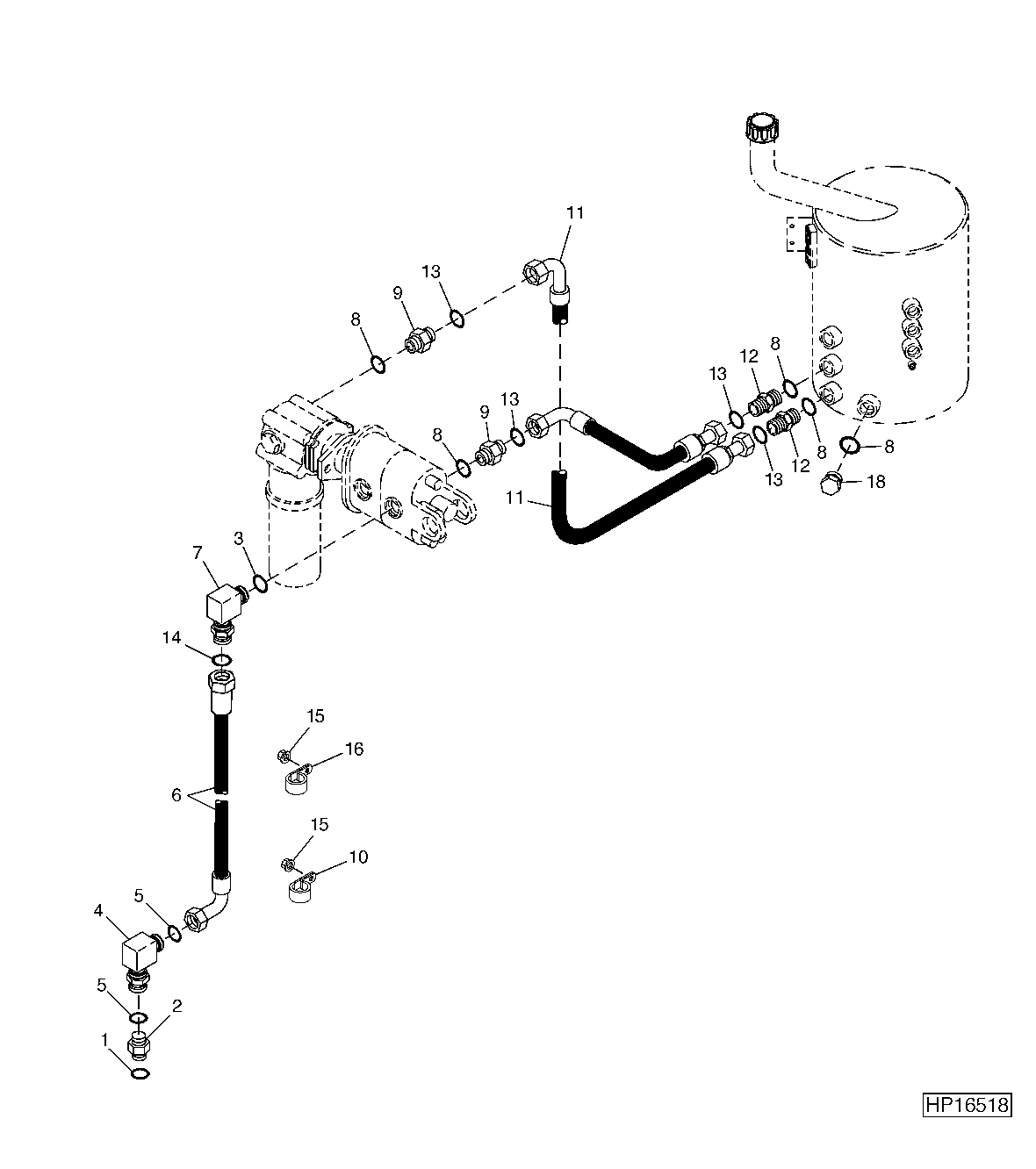 Suction and Return Hose, Main Hydraulic Pump