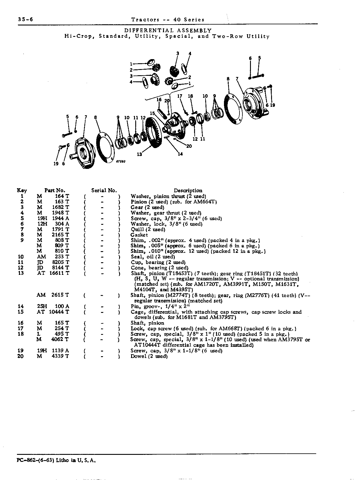 Differential assembly (H, S, U, V, W)