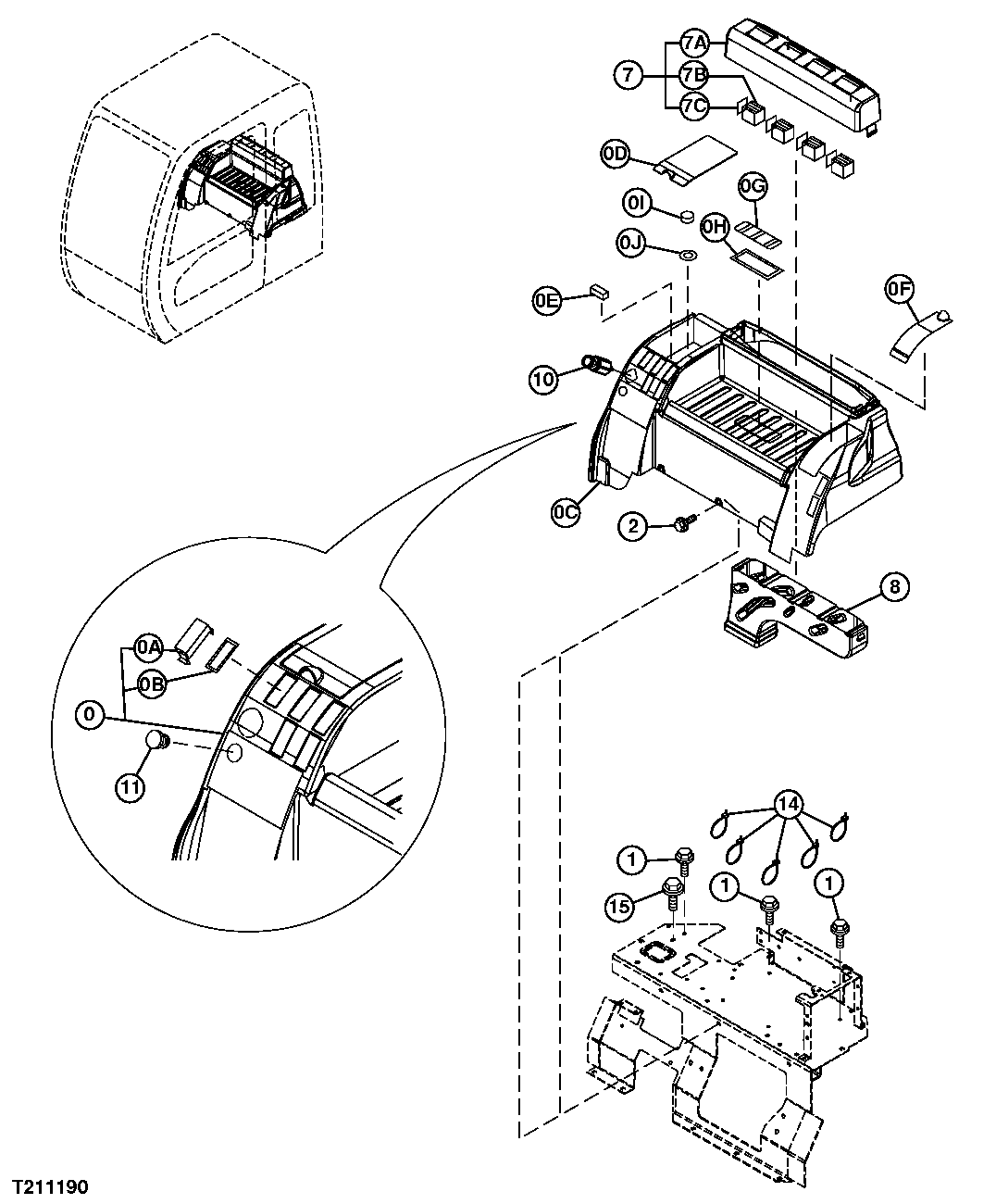 CAB REAR CONSOLE COVER, POWER SUPPLY, AND AIR DIFFUSER