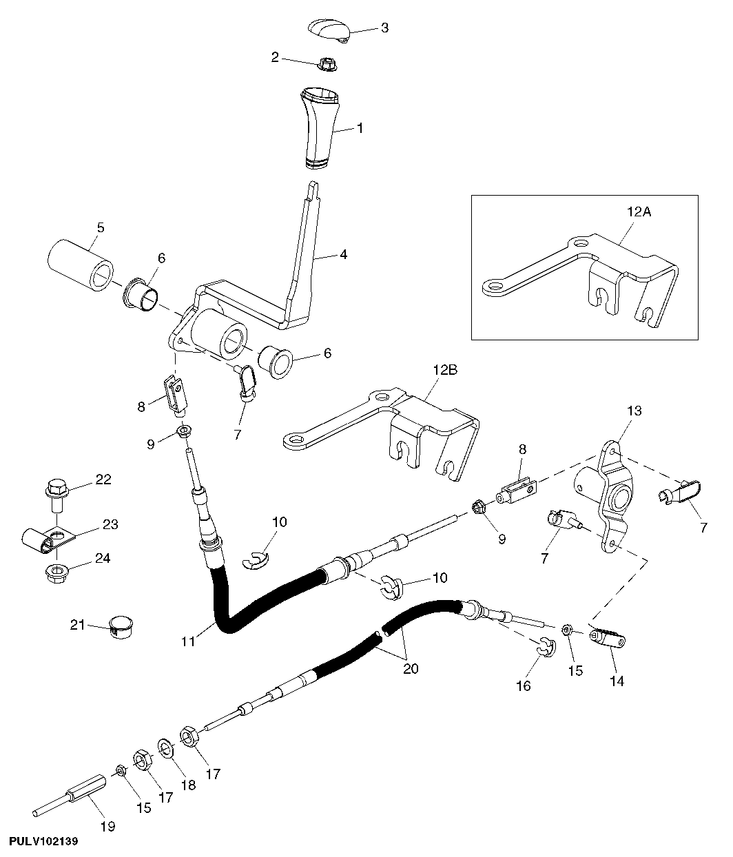 SHIFTABLE 540/540E PTO LEVER AND LINKAGE (WITH CAB/ISOLATED OPEN OPERATOR STATION)